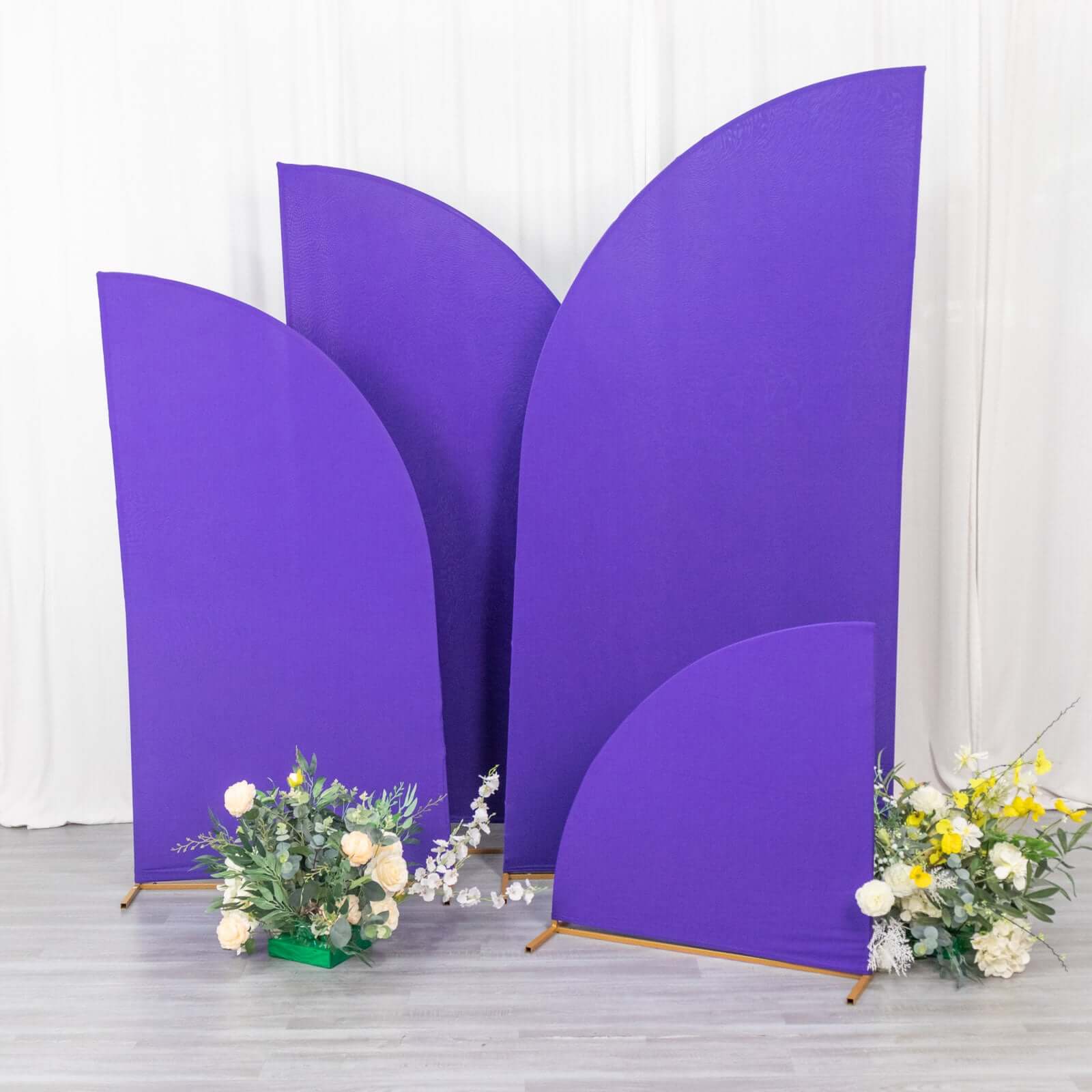 Hot Sale! Set of 4 Custom-Fitted Matte Purple Spandex Half Moon Wedding Arch Backdrop Covers in 4 Sizes