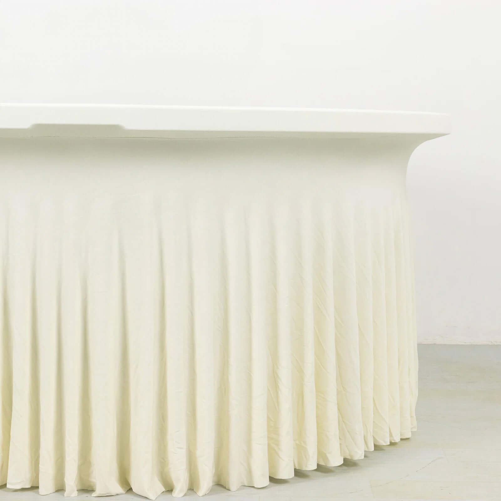 Stylish Ivory Spandex 6ft Round Table Skirt with Wavy Design