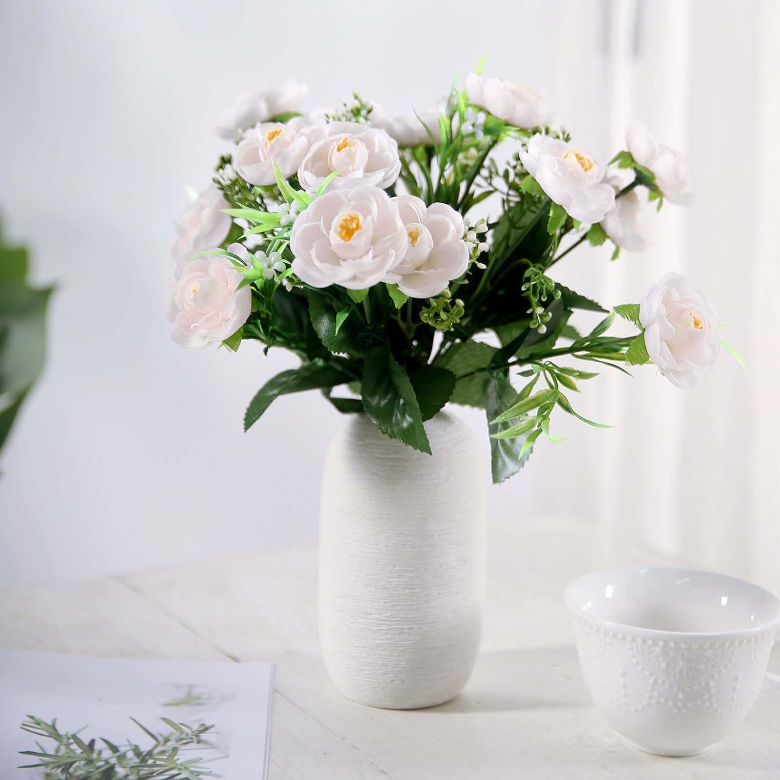 Hot Deal! 4-Bush Blush Artificial Silk Peony Flower Bouquet