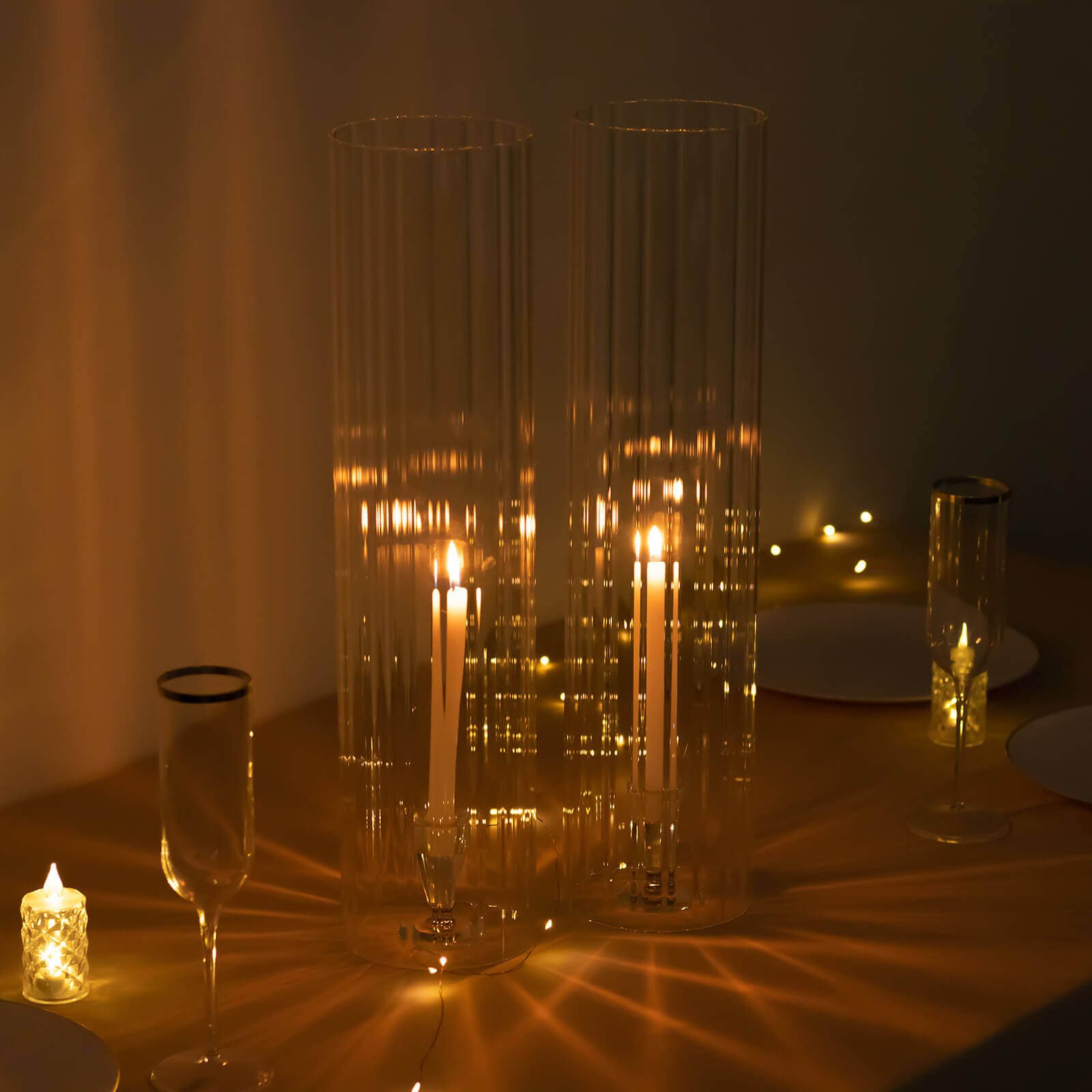 Hot Deal! 2-Pack 20" Clear Ribbed Glass Hurricane Shades for Stylish Candle Holders