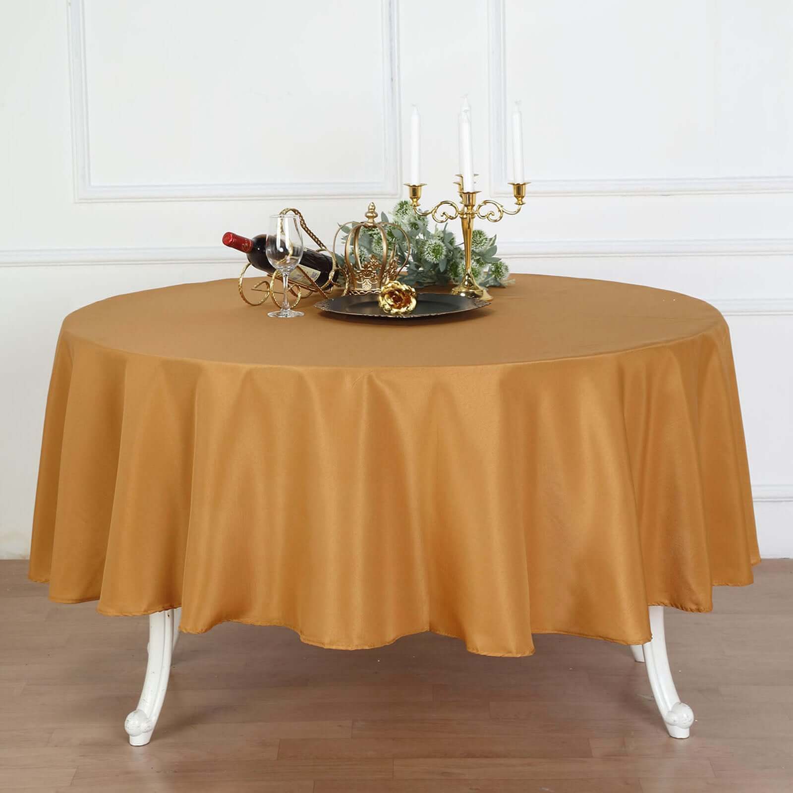 Gold 90-Inch Round Polyester Tablecloth: Stain & Wrinkle-Resistant for Party & Gatherings, Ideal Deal!