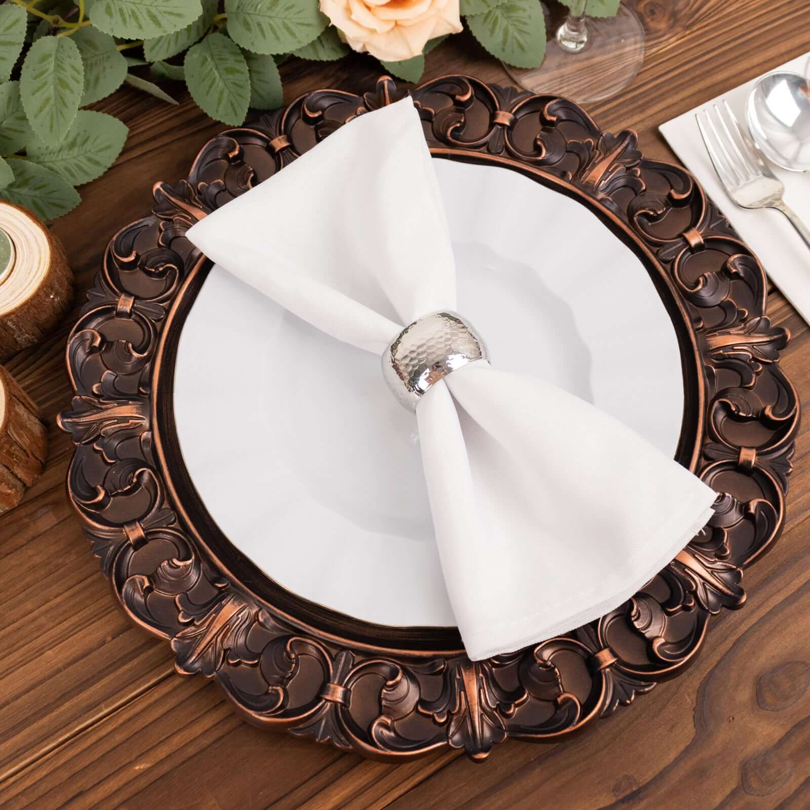 6-Piece Set of 13-Inch Dark Brown Acrylic Round Chargers with Elegant Retro Baroque Rim