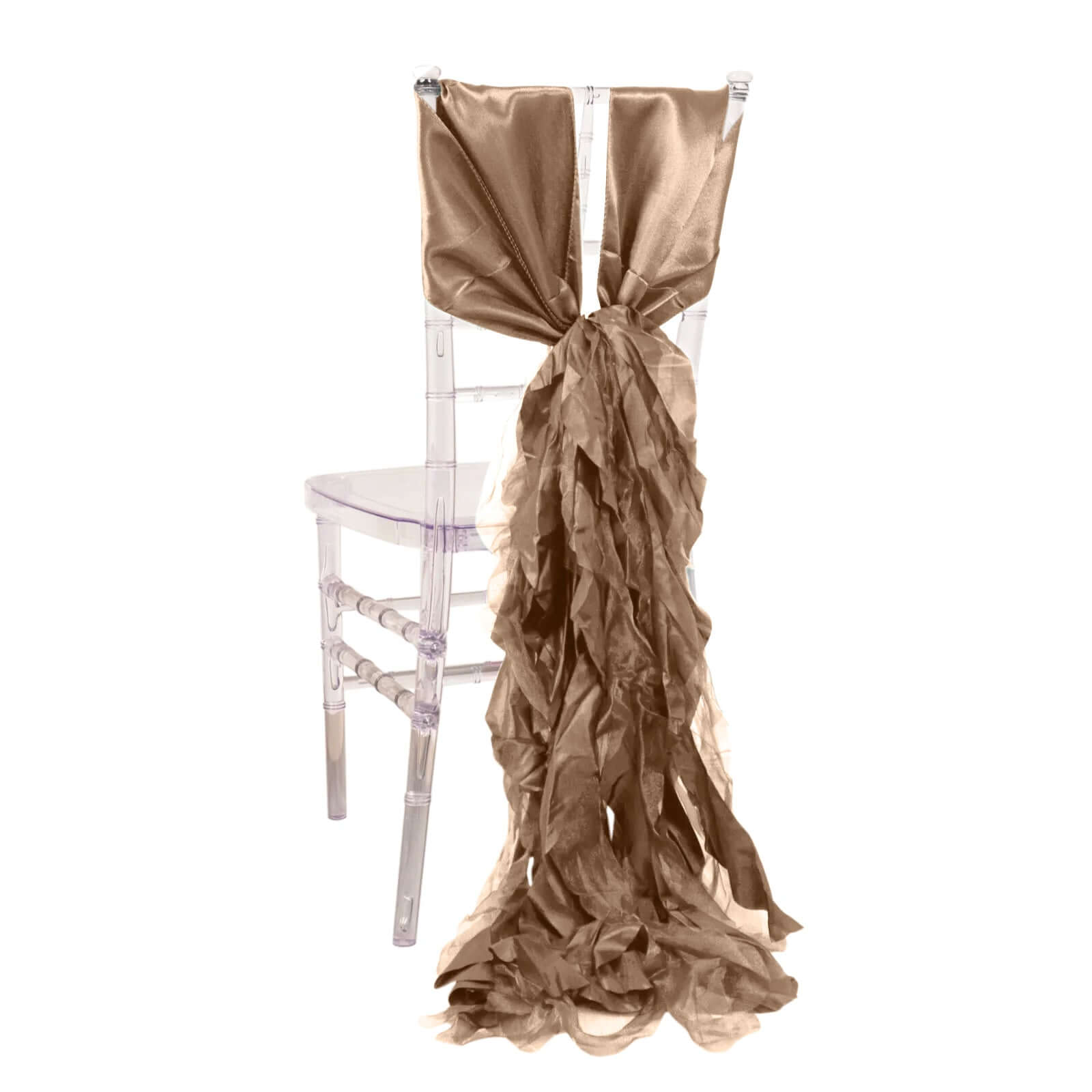5-Piece Taupe Chiffon Satin Curly Willow Chair Sashes - Effortless Installation