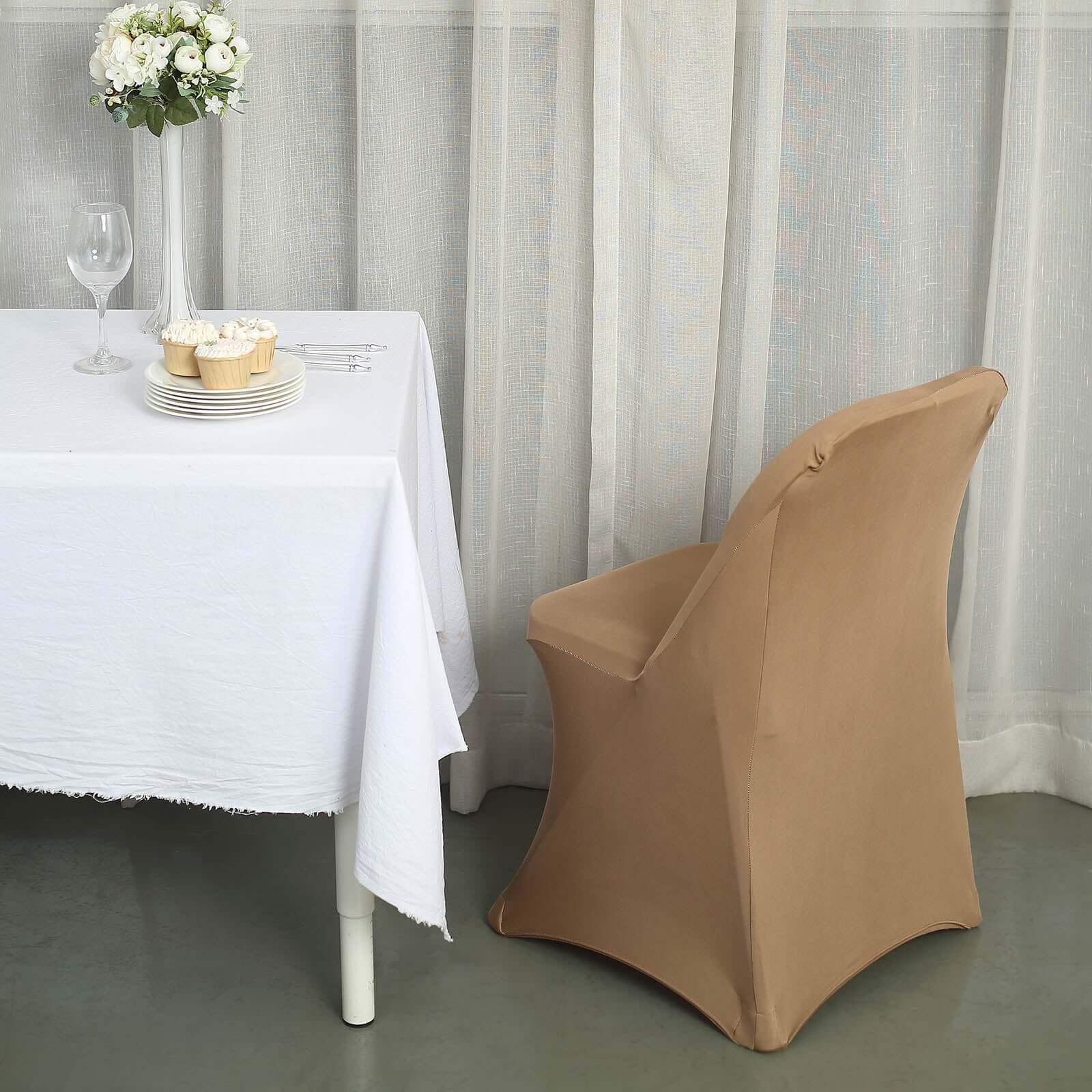 Reusable & Wrinkle-Resistant Taupe Stretch Spandex Slipcover for Folding Chairs