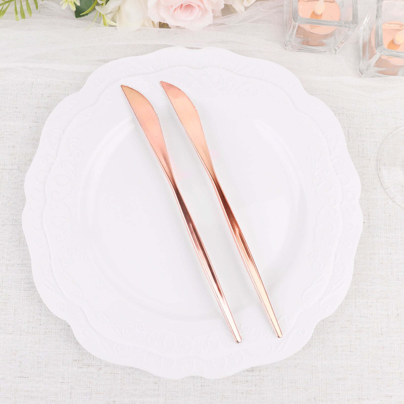 Premium 24-Pack Disposable Rose Gold Plastic Knives - 8.5 Inches