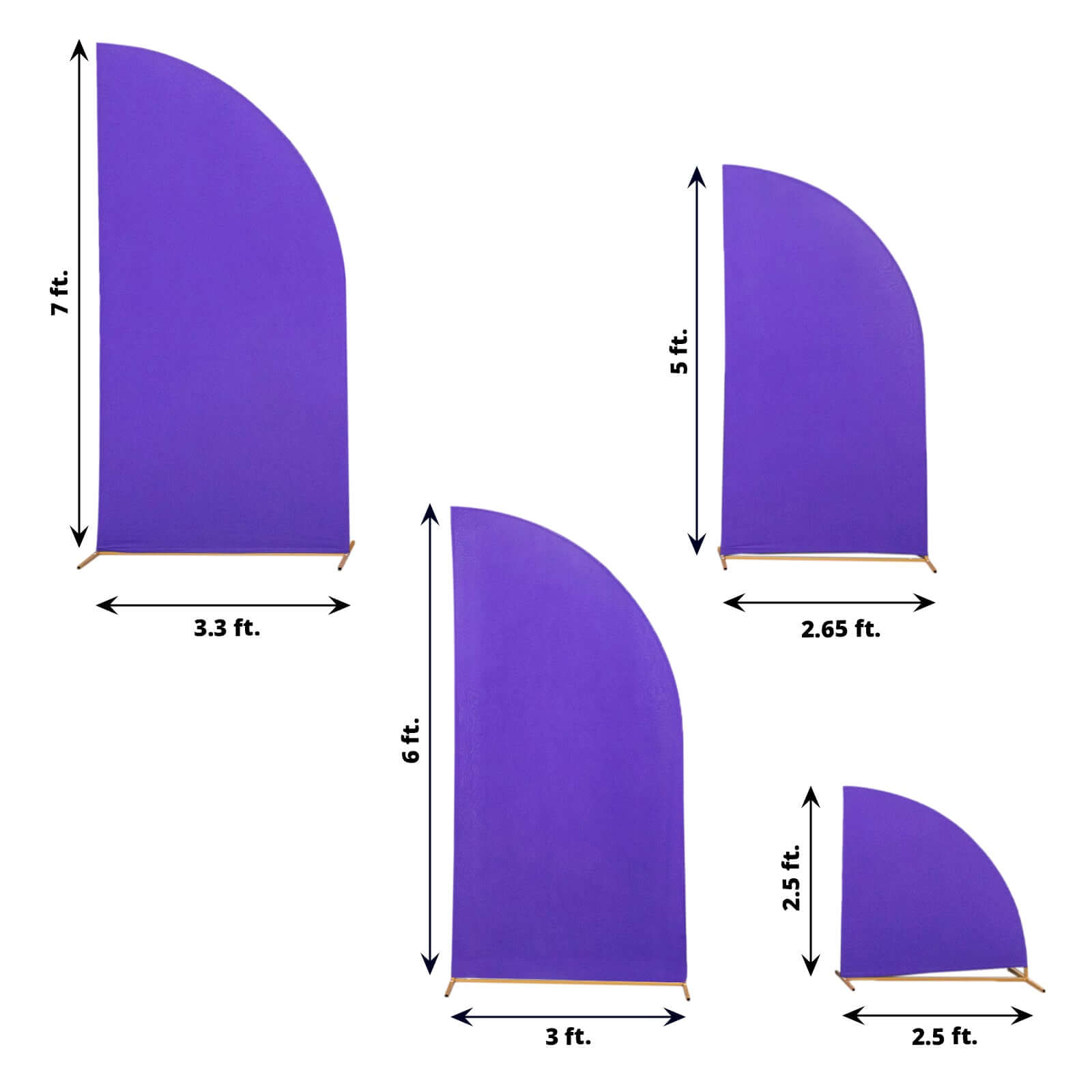 Hot Sale! Set of 4 Custom-Fitted Matte Purple Spandex Half Moon Wedding Arch Backdrop Covers in 4 Sizes