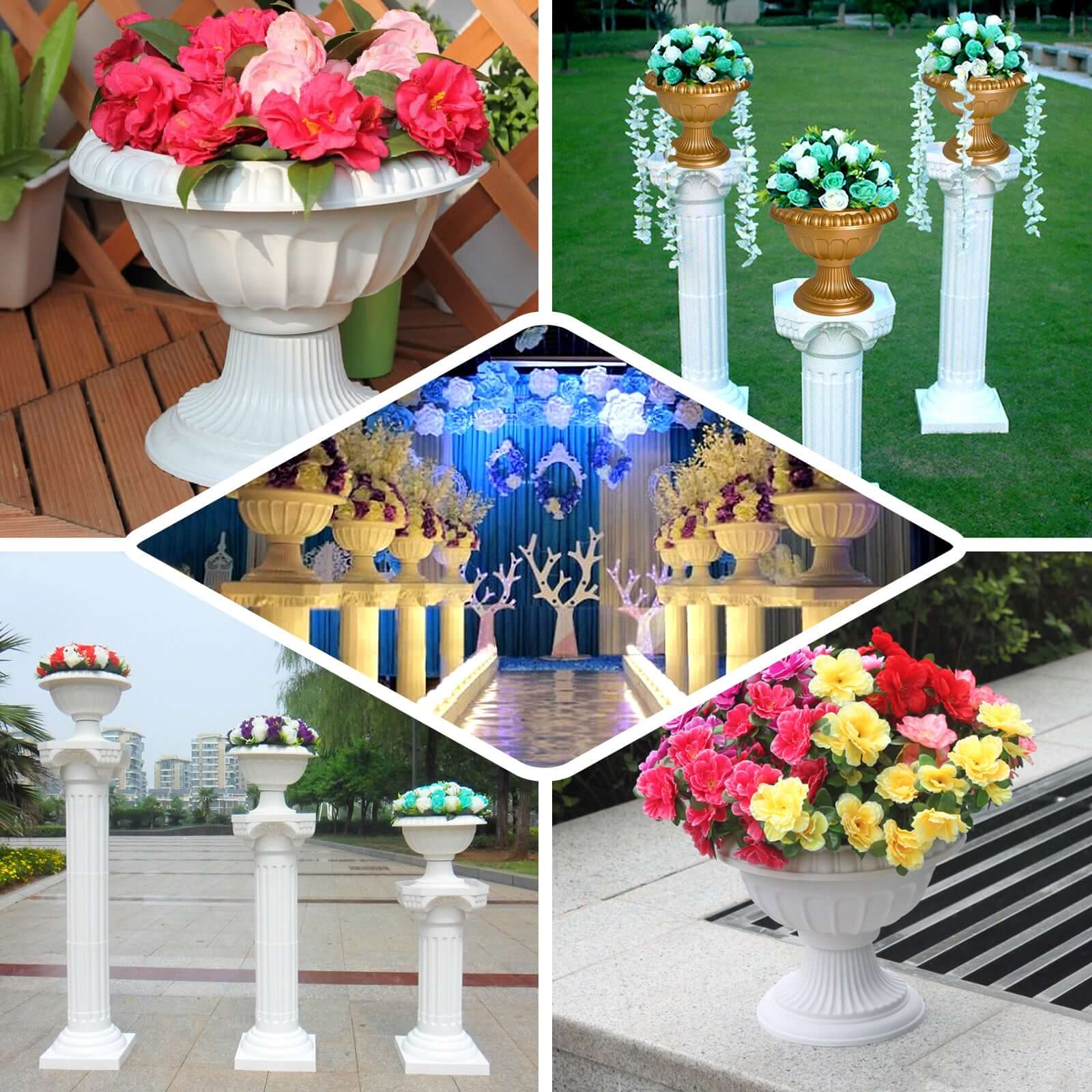 4-Pack All-Weather PVC Roman-Inspired Pedestal Column Flower Plant Stands - Off White