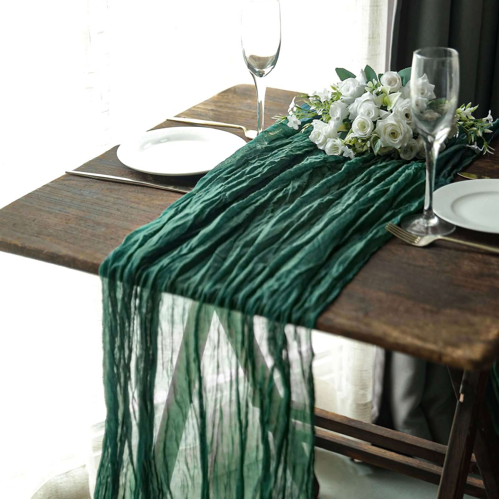 Hot Sale! 10ft Hunter Emerald Green Gauze Cheesecloth Table Runner - Rustic Boho Style