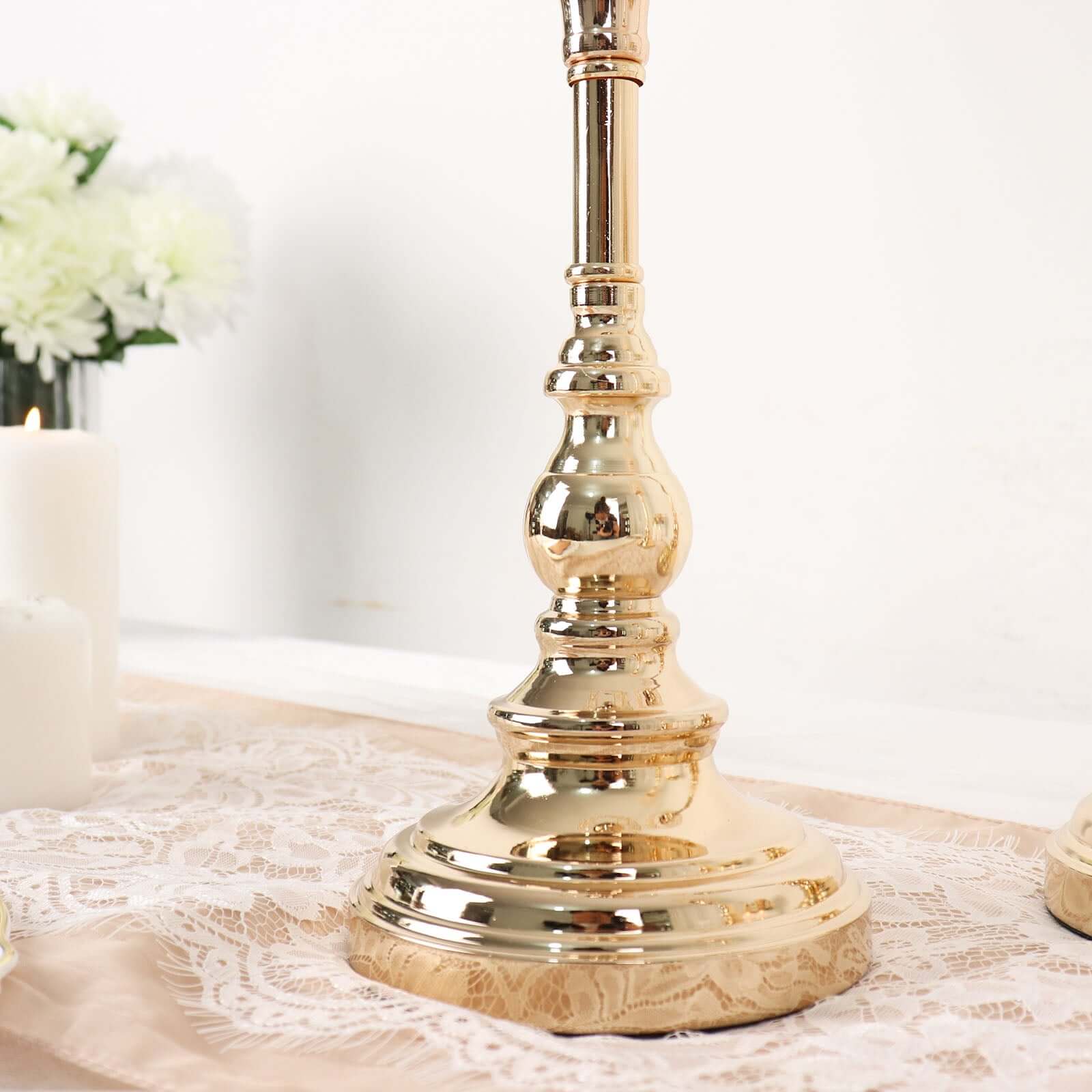 Hot Sale! Set of 3 Gold Crystal Beaded Cylinder Votive Candle Holder Stands for Events