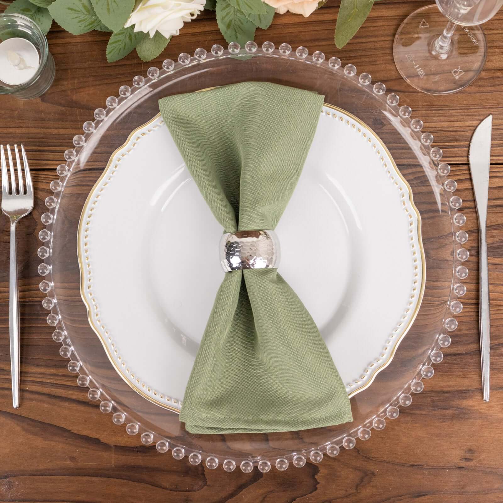 5-Piece Set of Premium Polyester 20x20 Dinner Napkins in Dusty Sage Green - Stain & Wrinkle Resistant