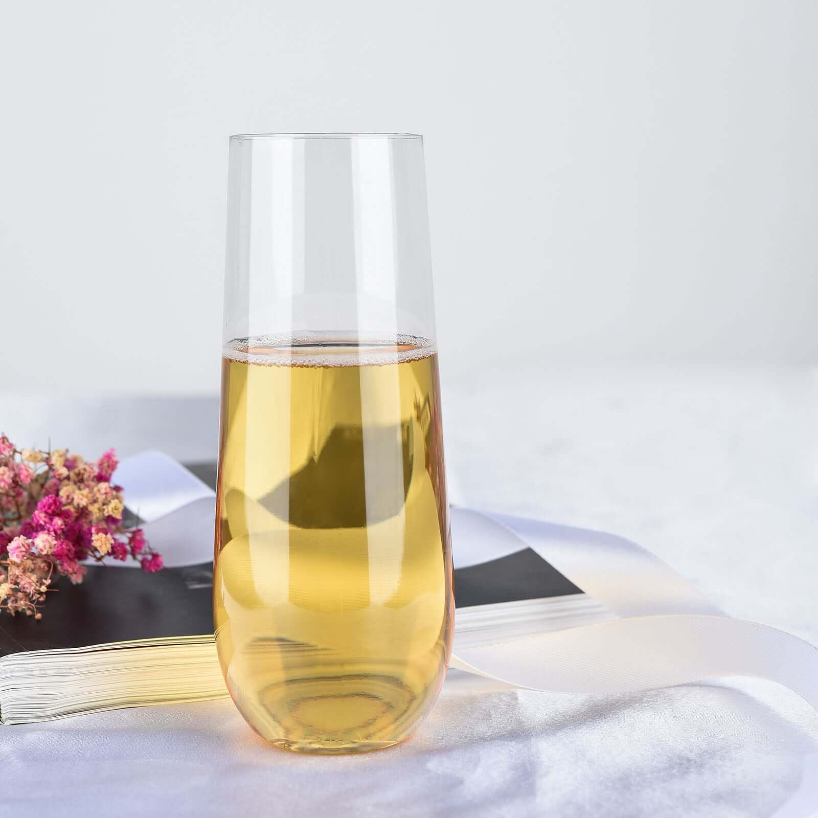 6-Piece Set of Reusable 9oz Clear Plastic Stemless Champagne Flutes - Perfect for All Occasions