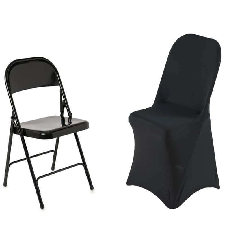 Black Premium 220GSM Spandex Stretch Fitted Chair Cover with Foot Pockets for Folding Chairs - Great for Events!