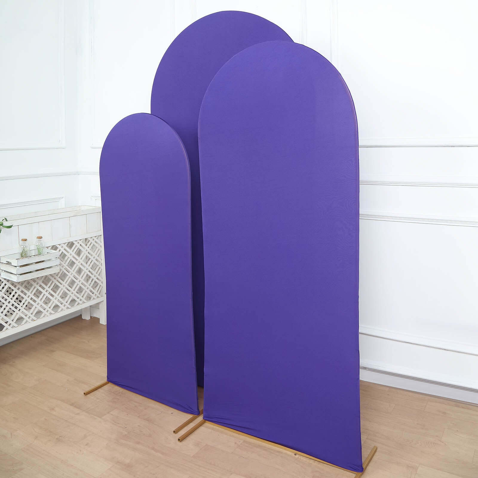 3-Piece Matte Purple Spandex Fitted Covers for 5ft, 6ft, 7ft Round Top Chiara Wedding Arch Stands