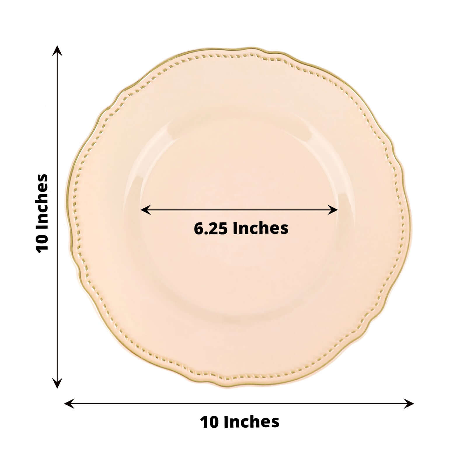 10-Piece Disposable Plastic Dinner Plates in Nude with Gold Scalloped Rim - Ideal for Party Supplies
