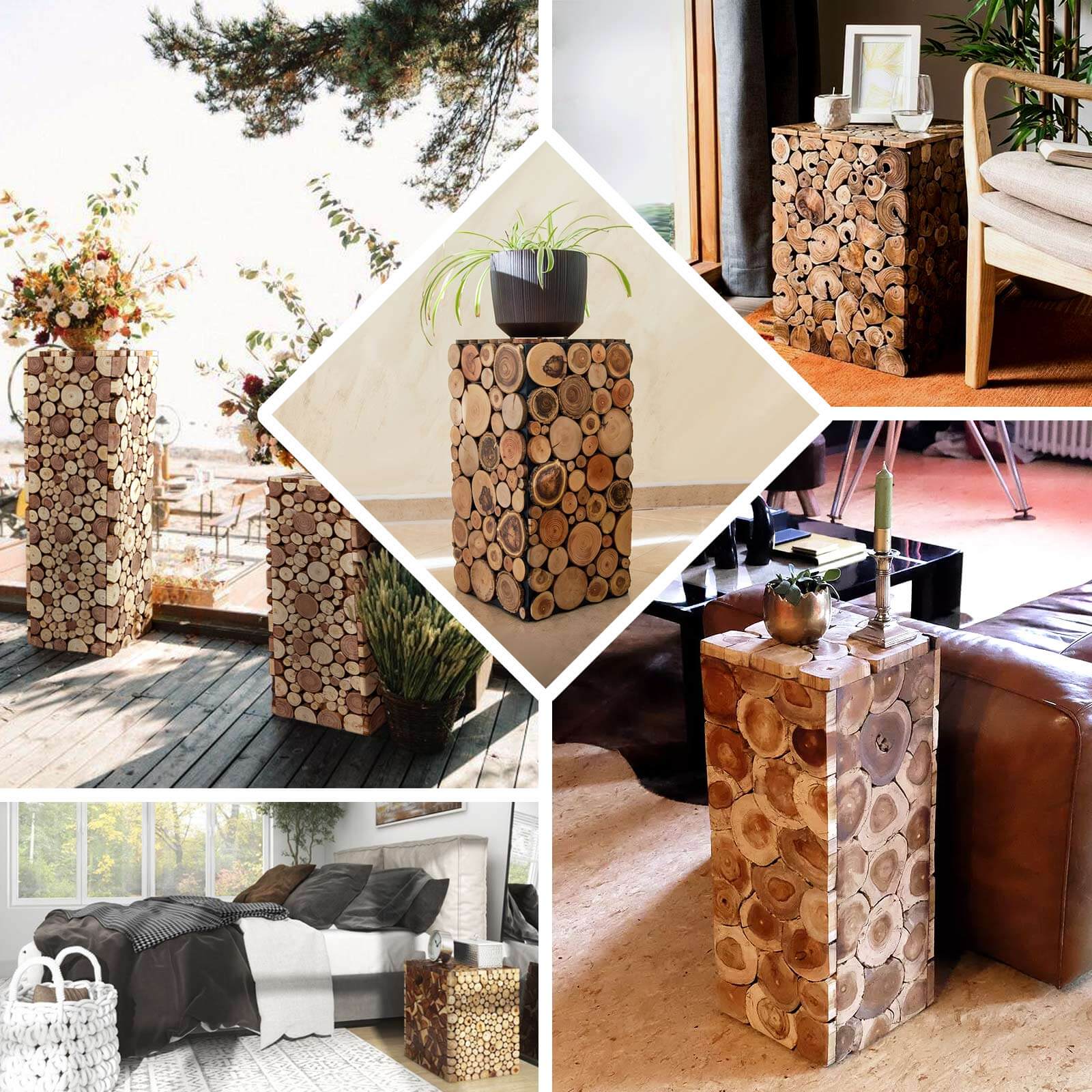30" Natural Wooden Rectangular Pillar Prop Pedestal Stand for Rustic Farmhouse Decor - Handmade!