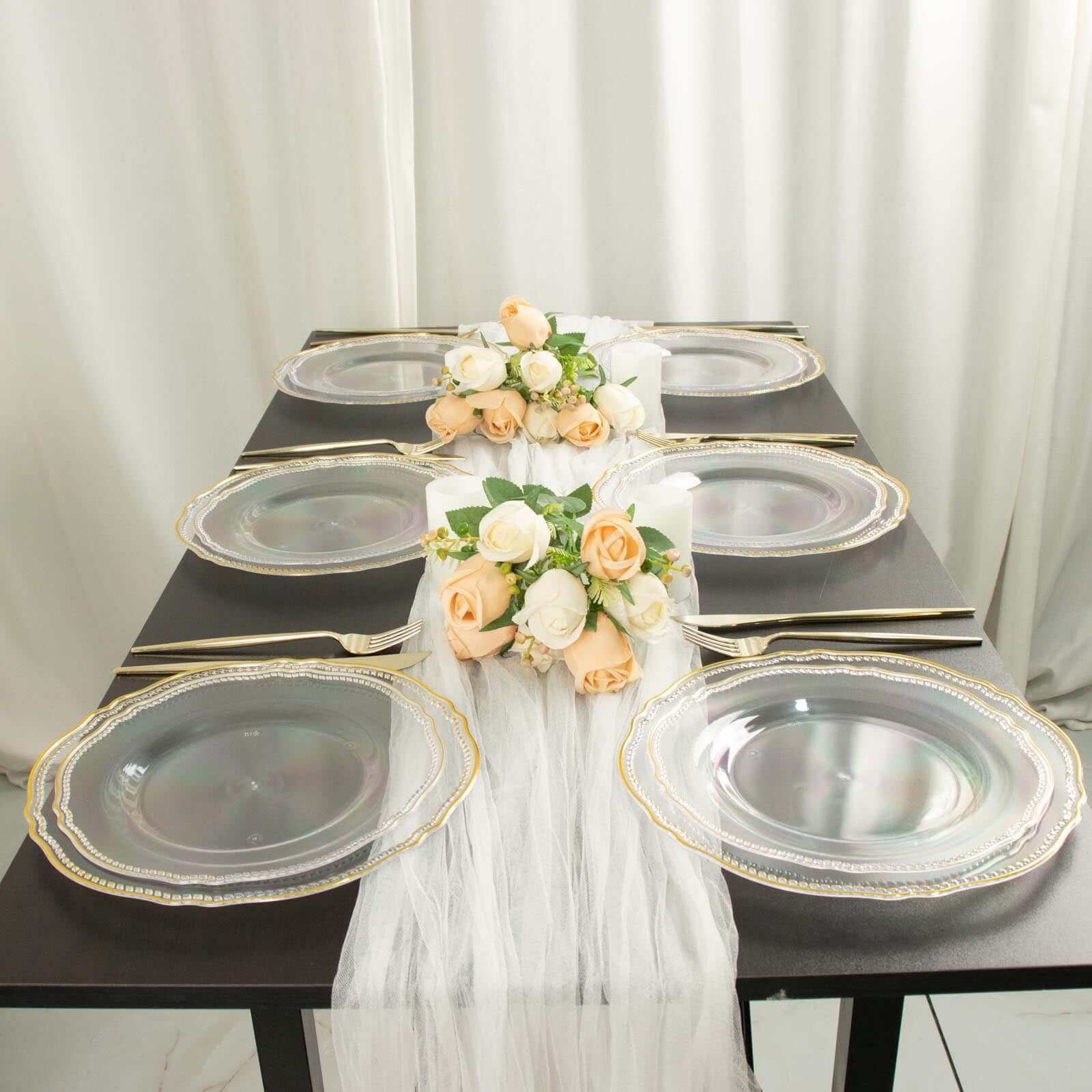 Hot Deal! 10-Pack Disposable Plastic Dinner Plates in Clear with Gold Scalloped Rim, 9 Inches