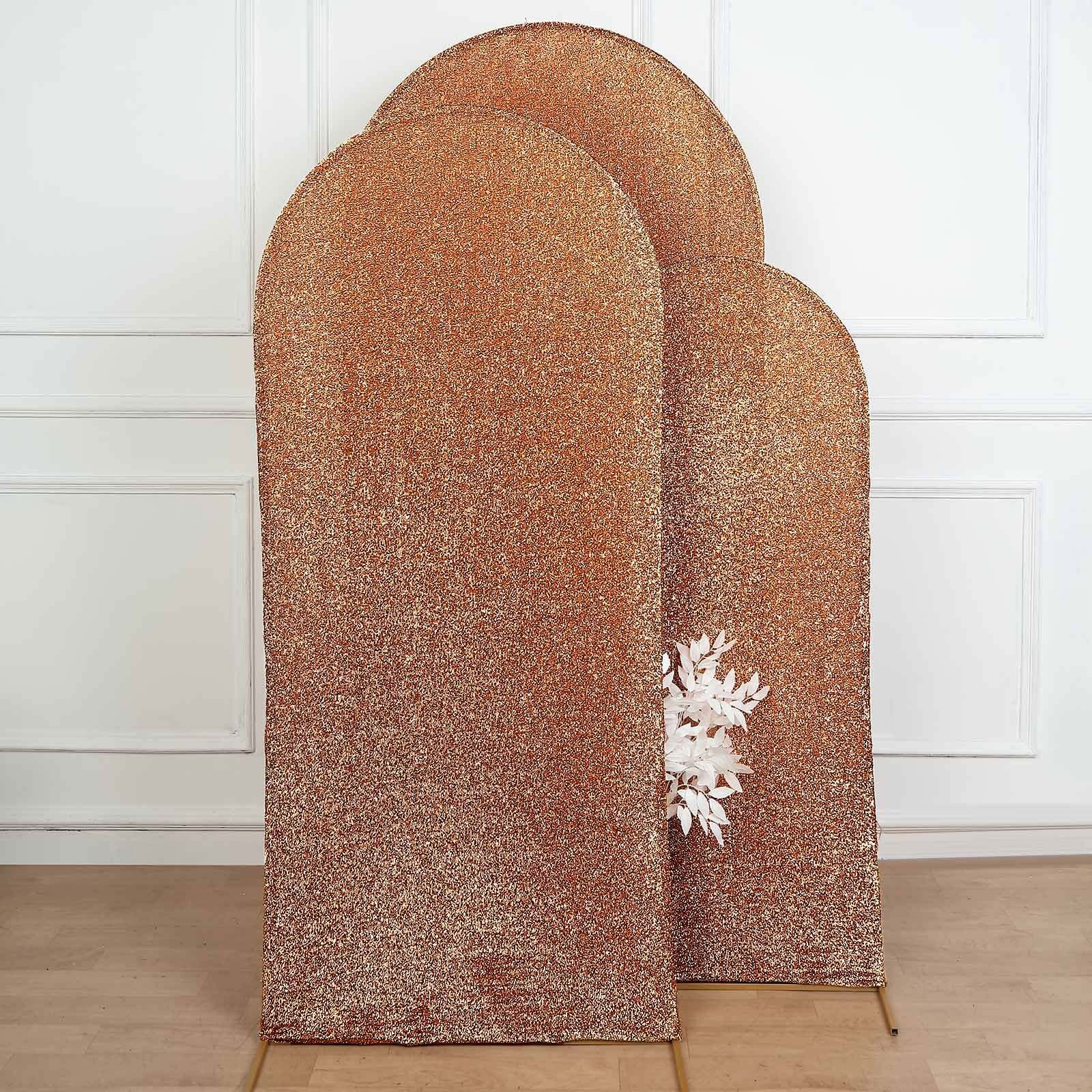 Hot Sale! 6ft Antique Gold Shimmer Tinsel Spandex Backdrop Cover for Round Top Wedding Arch