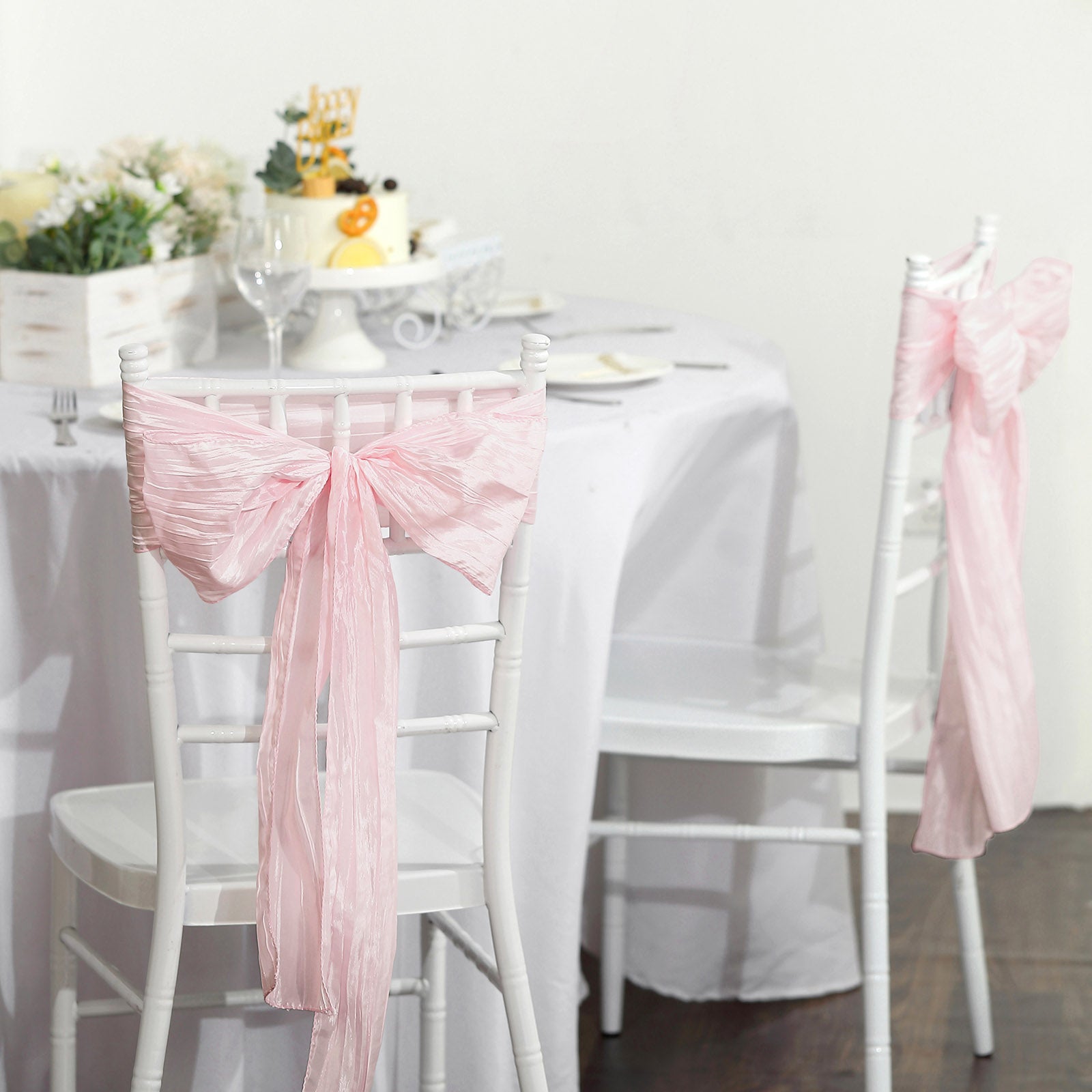 5-Piece Blush Accordion Crinkle Taffeta Chair Sashes, 6x106 - Ideal for Weddings & Gatherings