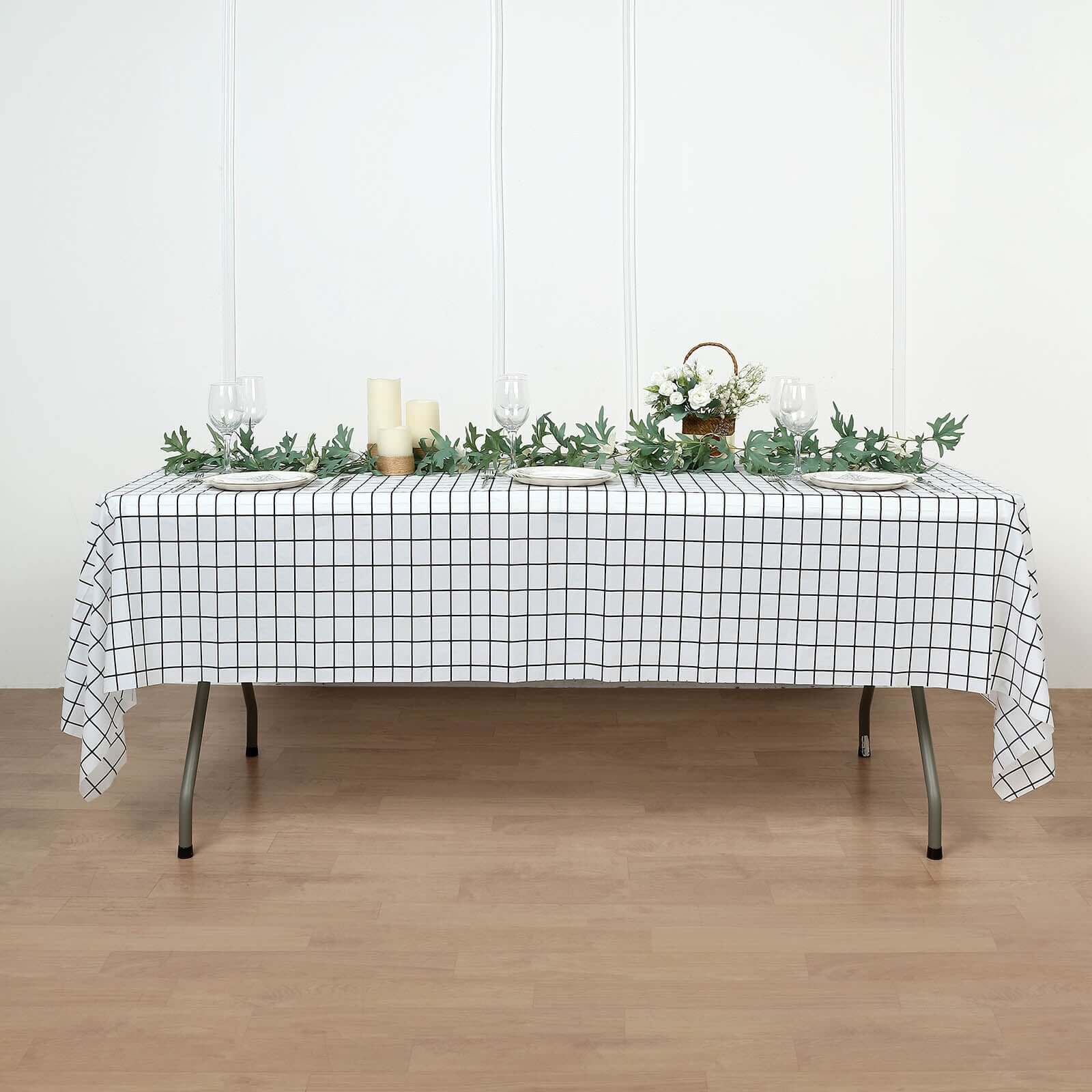 5-Pack Durable Black/White Grid PVC Disposable Plastic Table Covers 54x108 - Perfect for Events