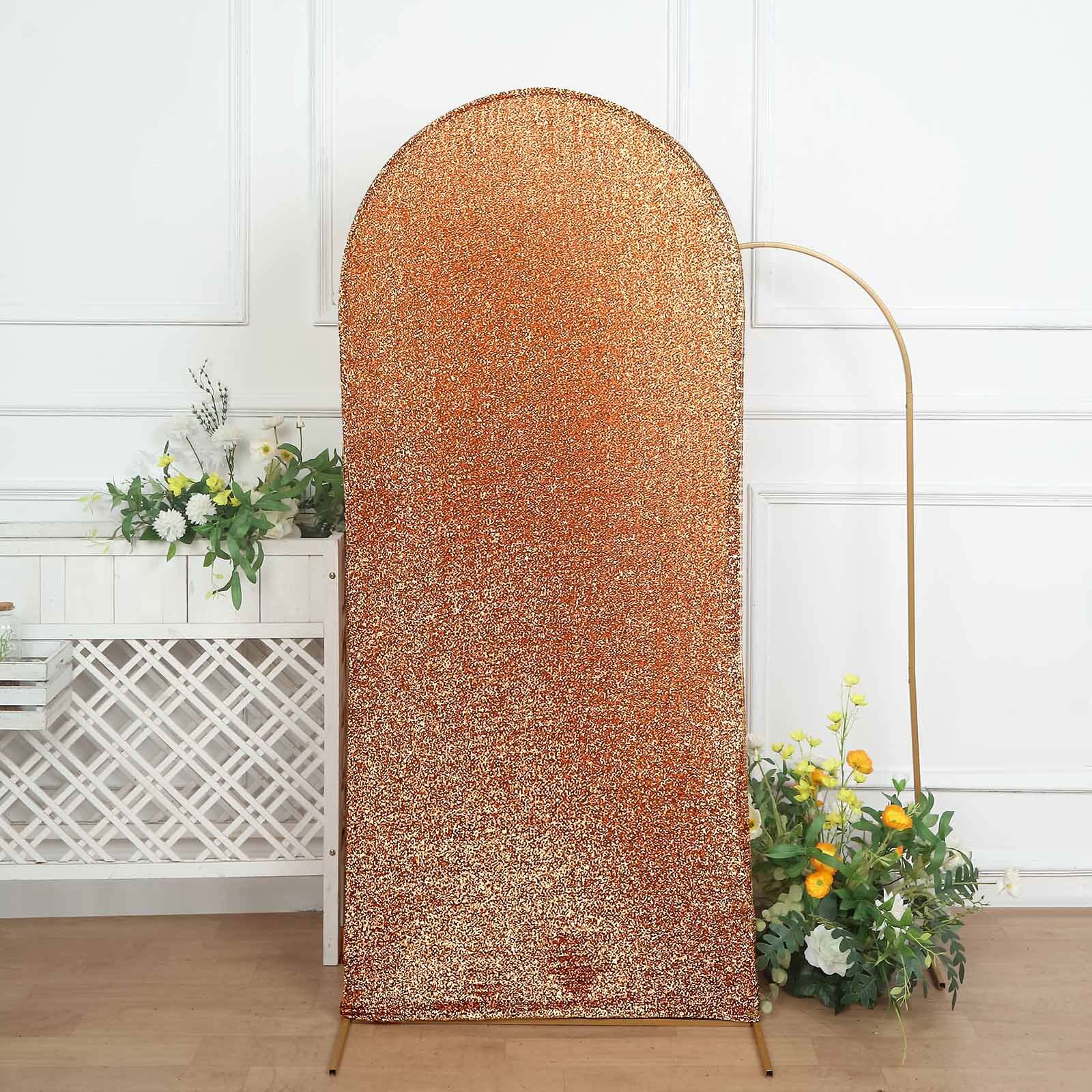 Hot Sale! 6ft Antique Gold Shimmer Tinsel Spandex Backdrop Cover for Round Top Wedding Arch