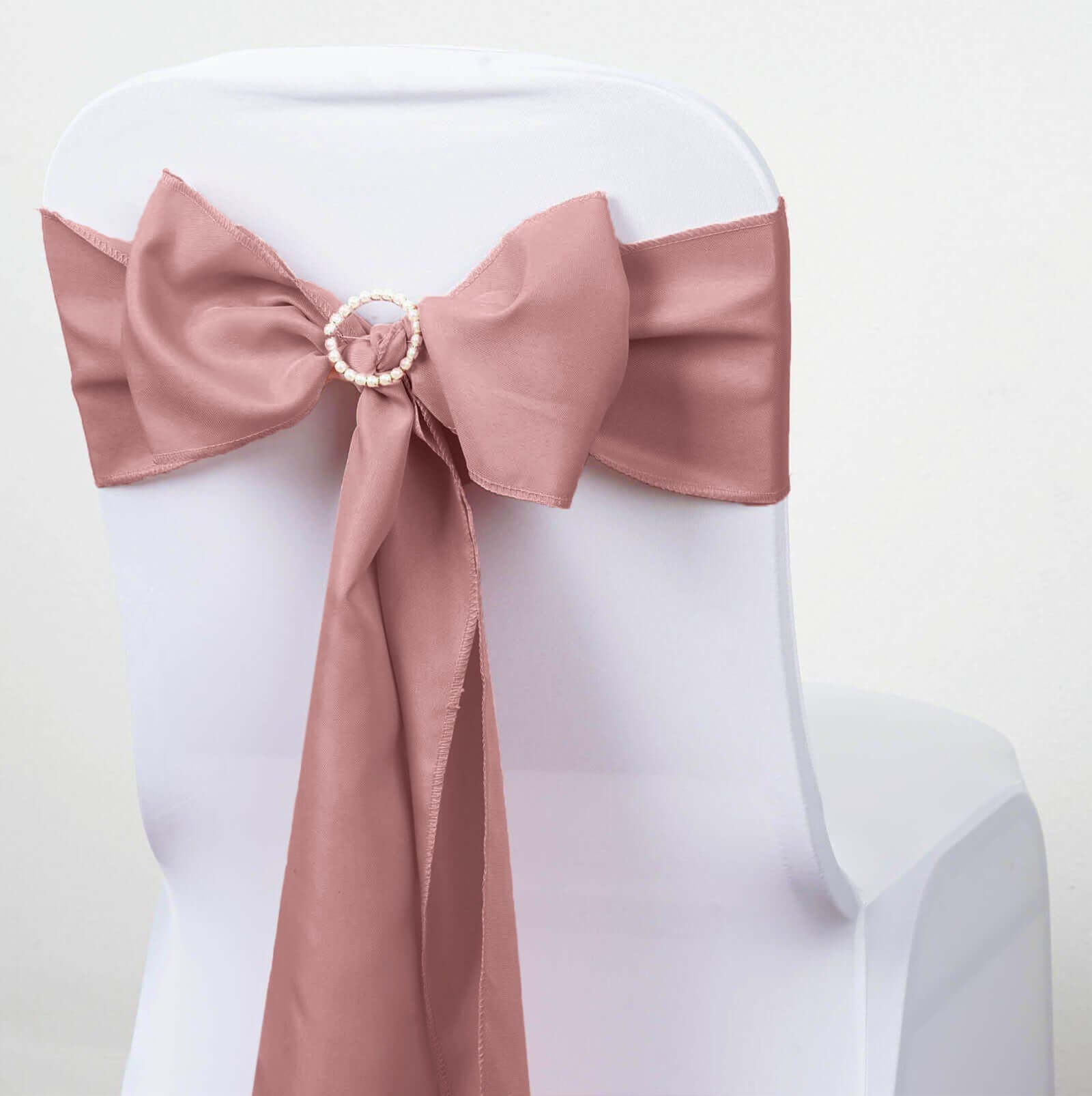 Set of 5 Dusty Rose Polyester Chair Sashes, 6 Inches Wide by 108 Inches Long