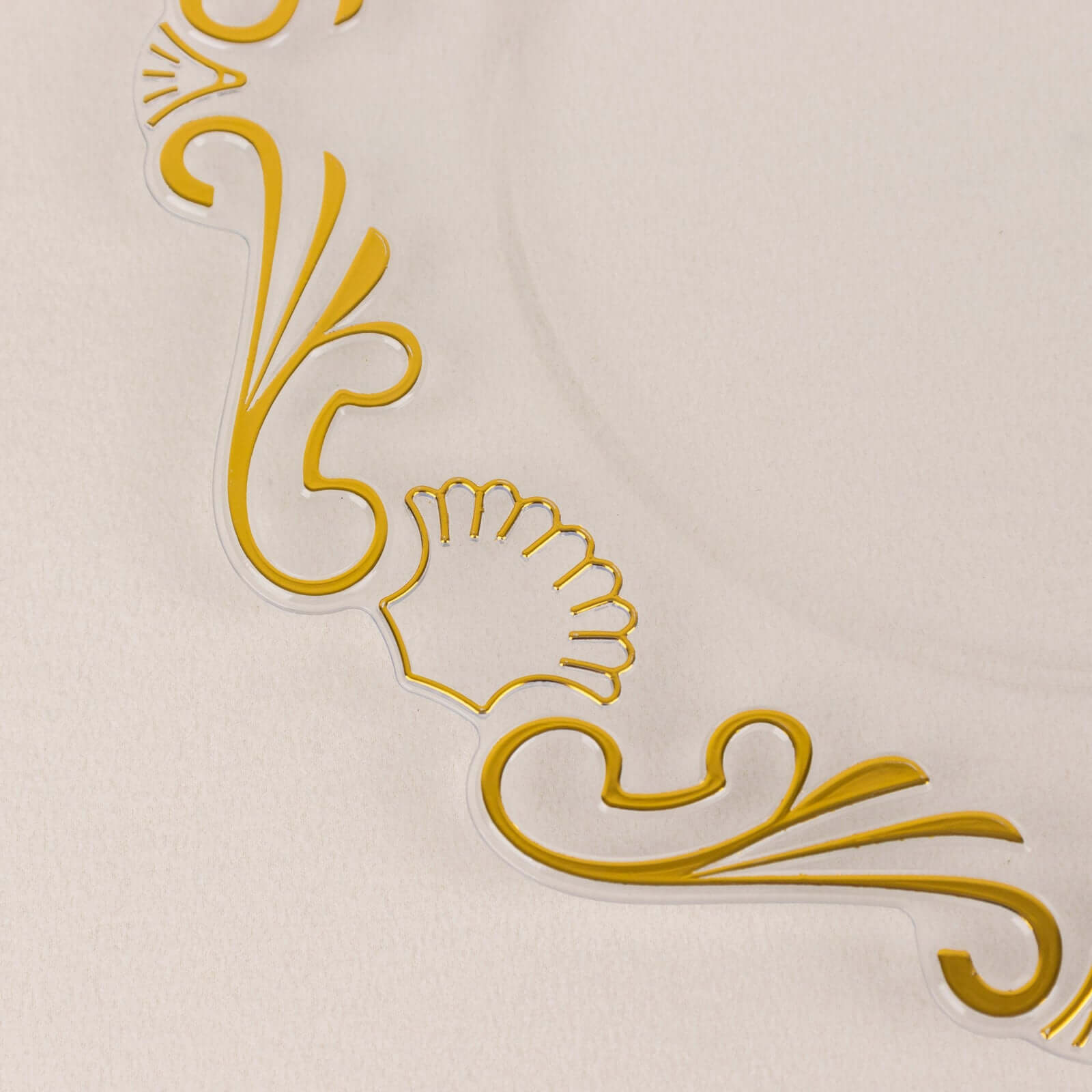 10-Piece Set of Clear Plastic Round Dessert Plates with Gold Vintage Baroque Scalloped Edge