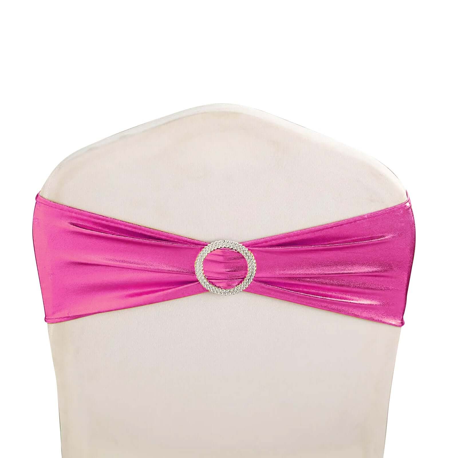 Hot Deal! 5-Piece Set of Fuchsia Metallic Spandex Chair Sashes with Round Diamond Plastic Buckles