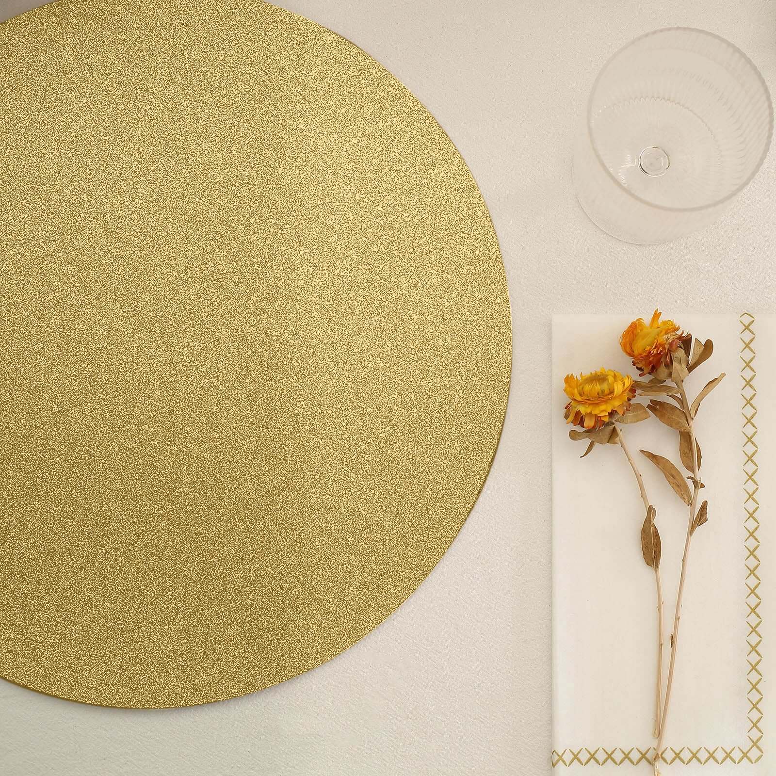 20-Piece Set of Disposable Gold Glitter Paper Placemats - 210GSM, 13" for Elegant Events