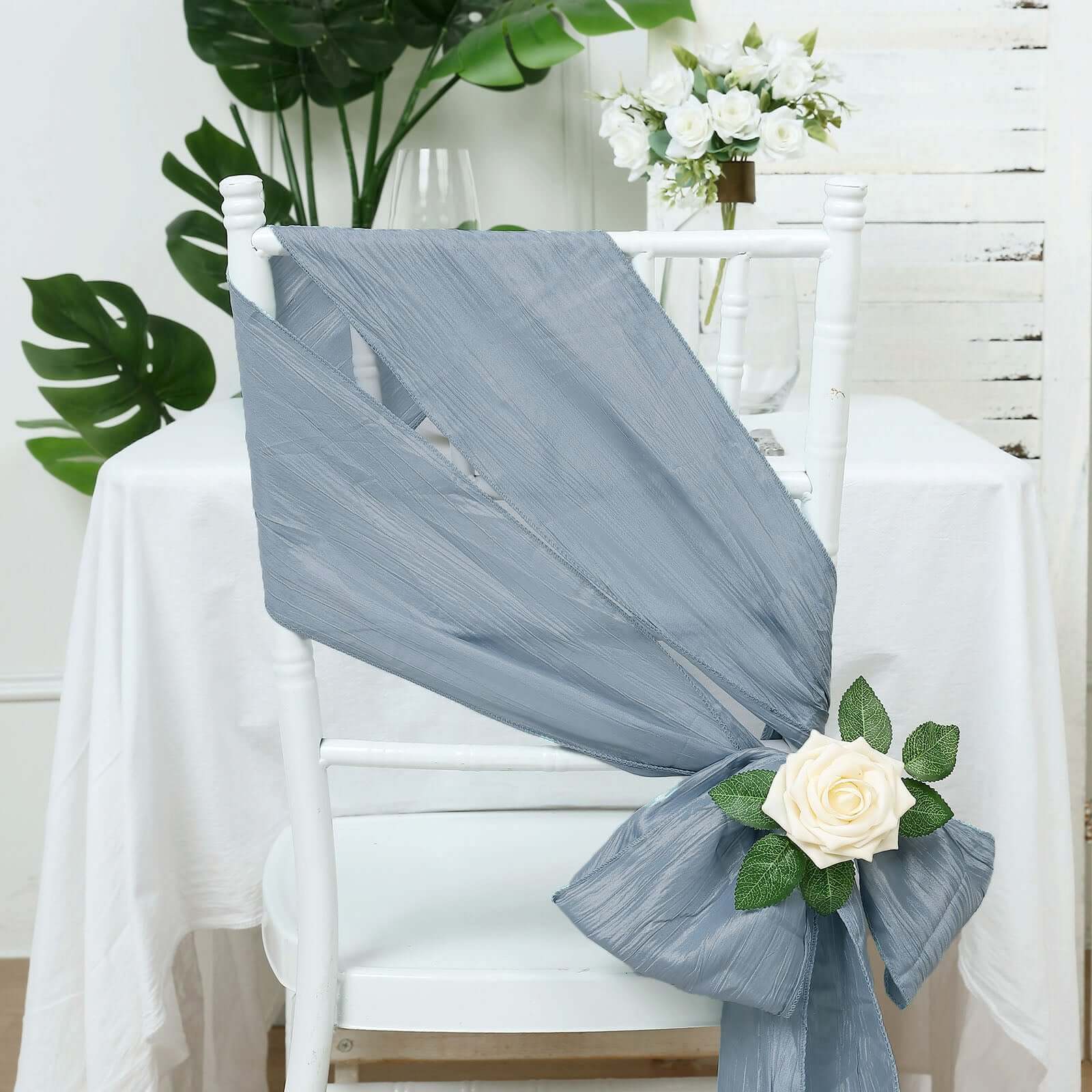 5-Pack Dusty Blue Taffeta Chair Sashes - Ideal for Weddings & Gatherings