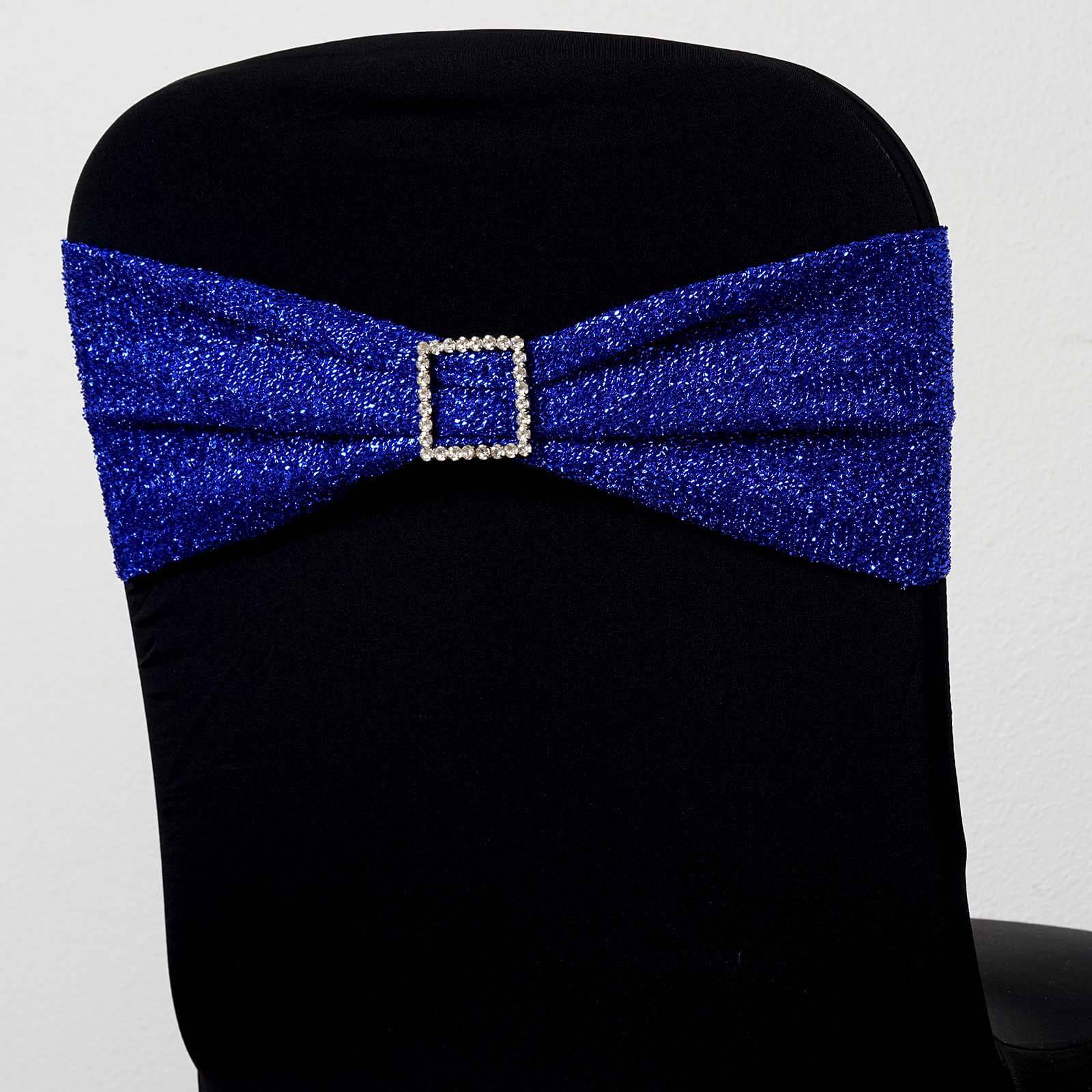 5-Piece Royal Blue Metallic Shimmer Tinsel Spandex Durable Reusable Chair Sashes