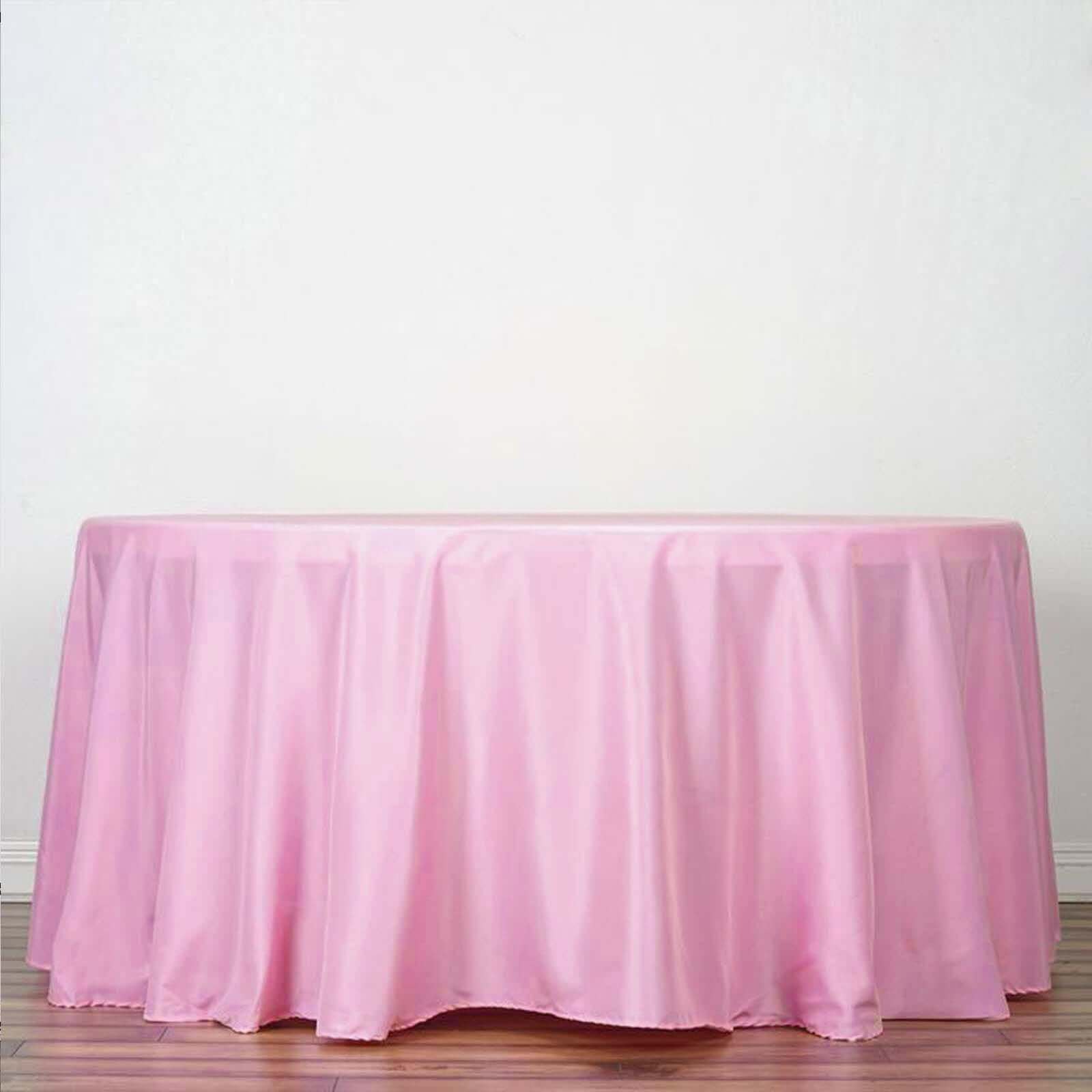 Hot Sale! 132-Inch Seamless Pink Polyester Round Tablecloth for Various Events