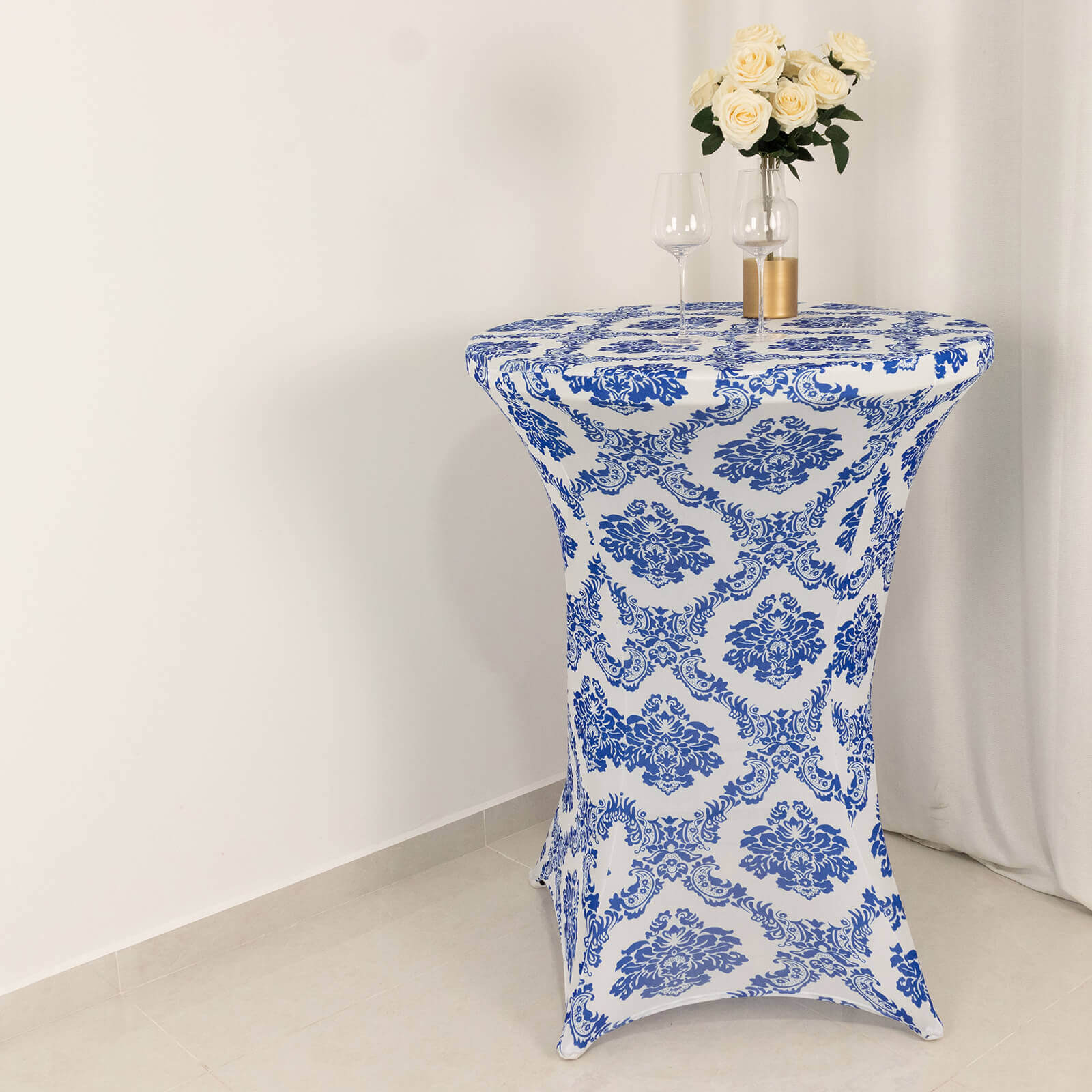 Royal Blue Spandex Stretch Fitted Cocktail Table Cover for 24'-32' Dia. Tables - Easy Maintenance