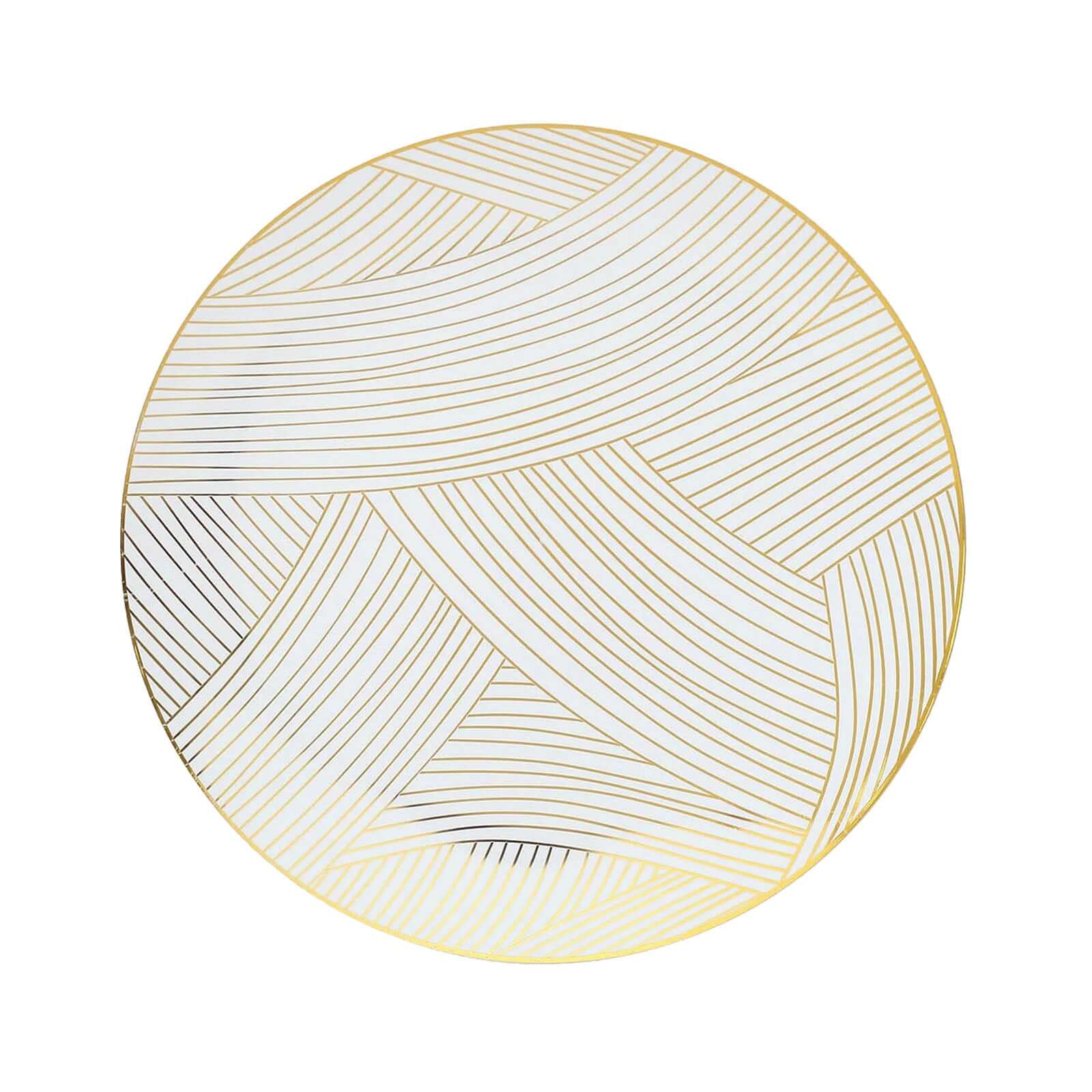 10-Piece Set of Disposable White Plastic Dinner Plates with Gold Wave Patterns