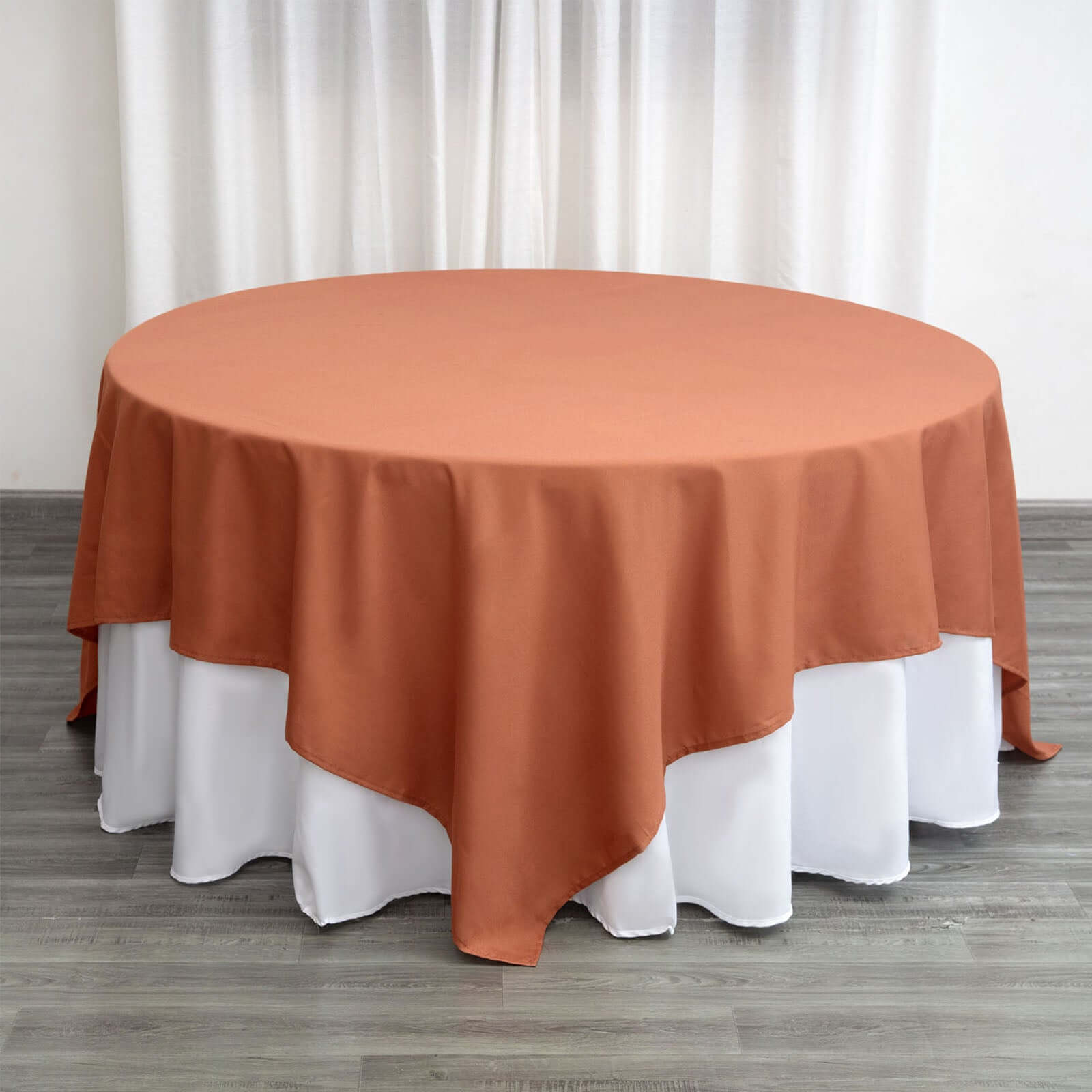 Superb 90x90 Square Polyester Tablecloth in Terracotta (Rust) - Wrinkle-Free & Durable