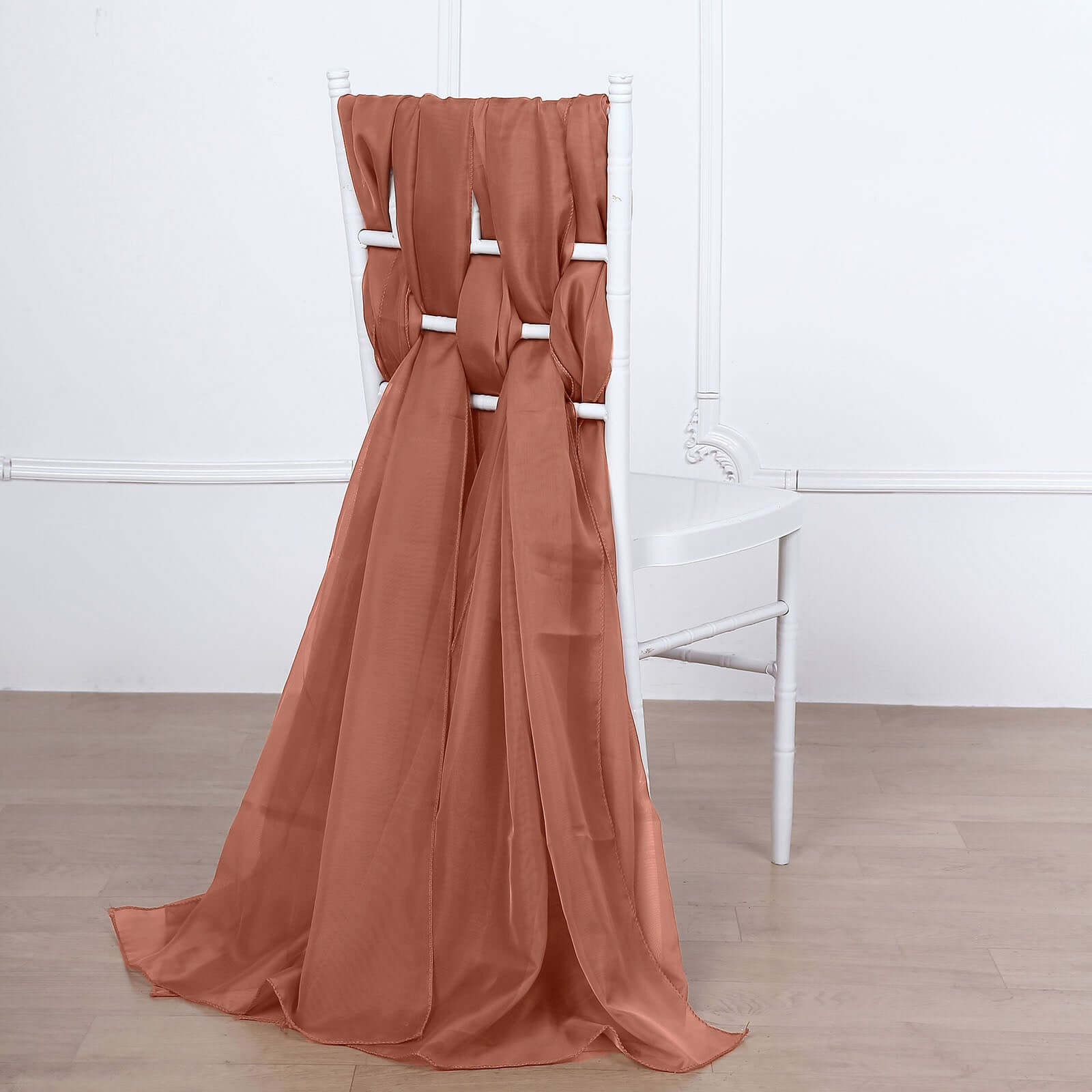 5-Pack Premium Chiffon Chair Decorations - Soft & Light Terracotta (Rust) Sashes, Great Value!