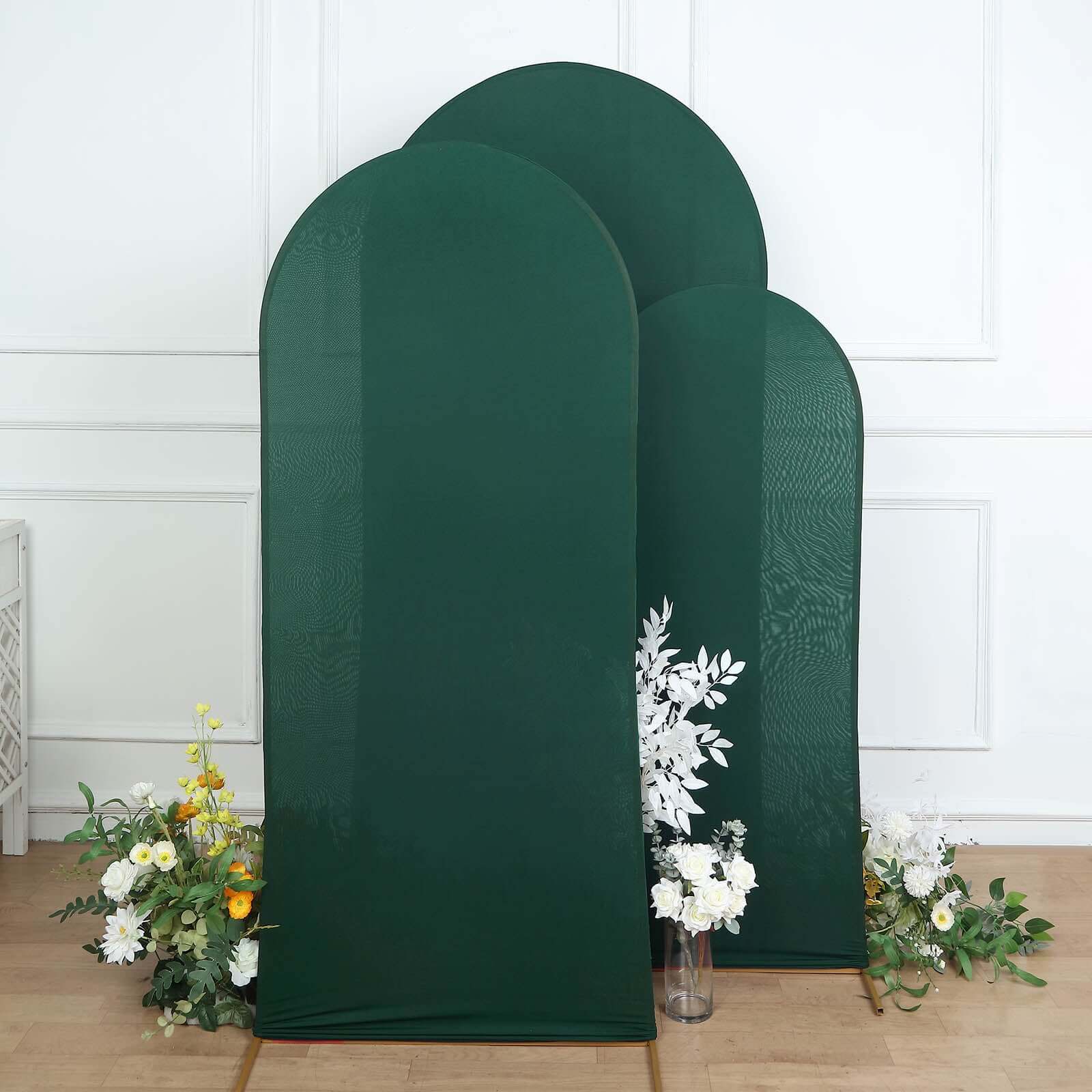 3-Piece Matte Hunter Emerald Green Spandex Fitted Covers for Round Top Chiara Wedding Arch (5ft, 6ft, 7ft)