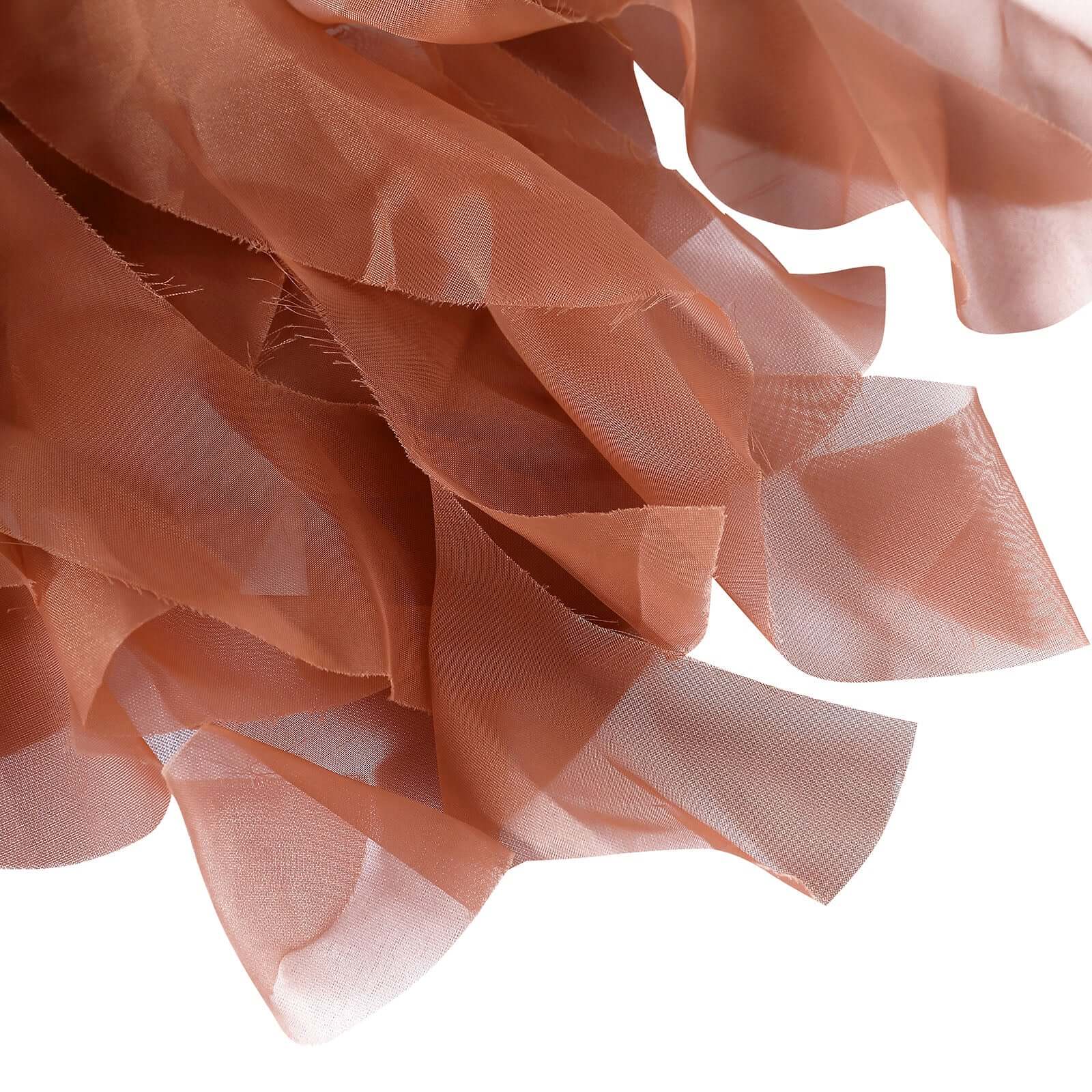 Stylish Terracotta (Rust) Chiffon Chair Sashes Set with Willow Ruffles Design
