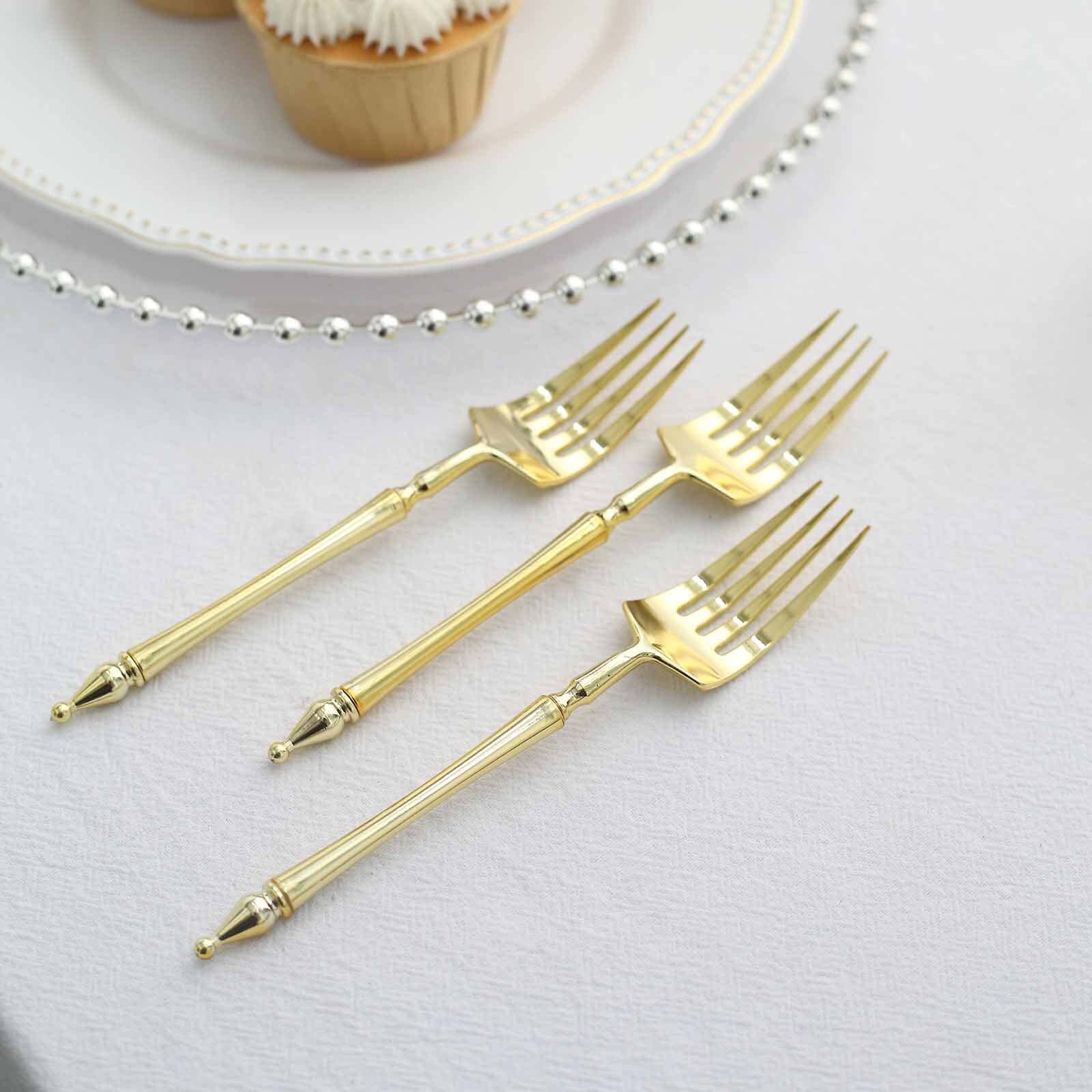 24-Piece Gold European-Style Disposable Dessert Forks with Roman Column Handles