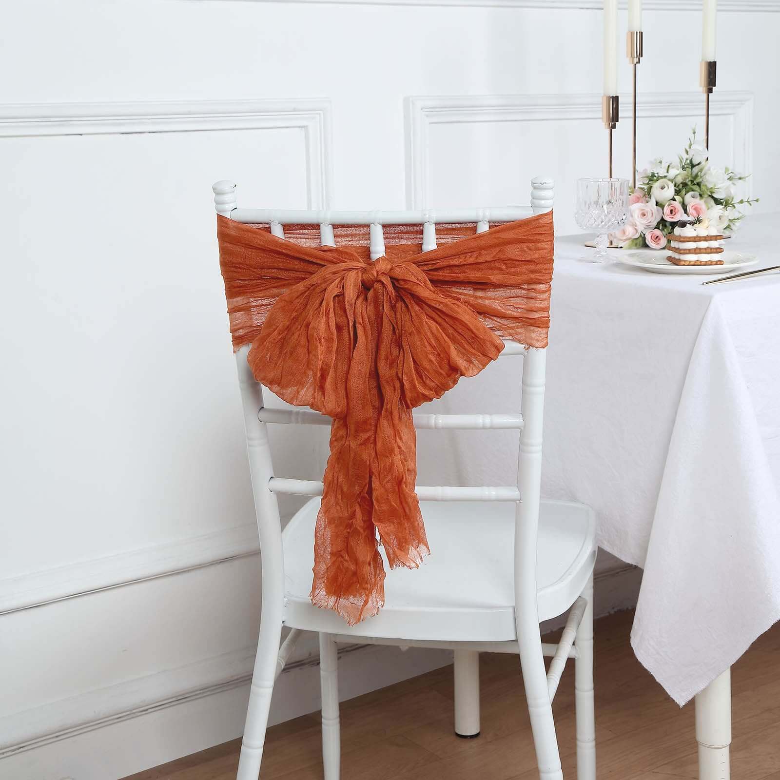 Special Offer: 5-Pack Terracotta (Rust) Cheesecloth Chair Sashes for Boho Decor