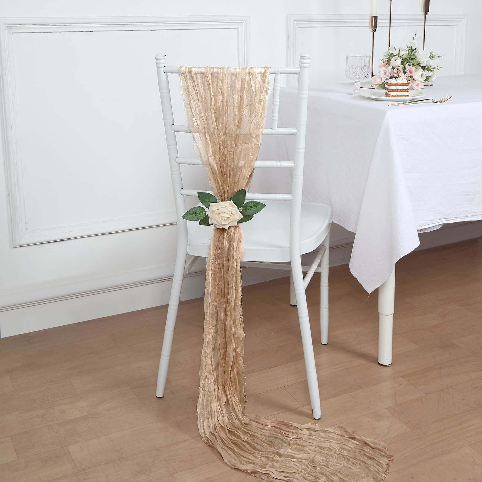 5-Pack Beige Cheesecloth Chair Sashes - Perfect Boho Decor for Events