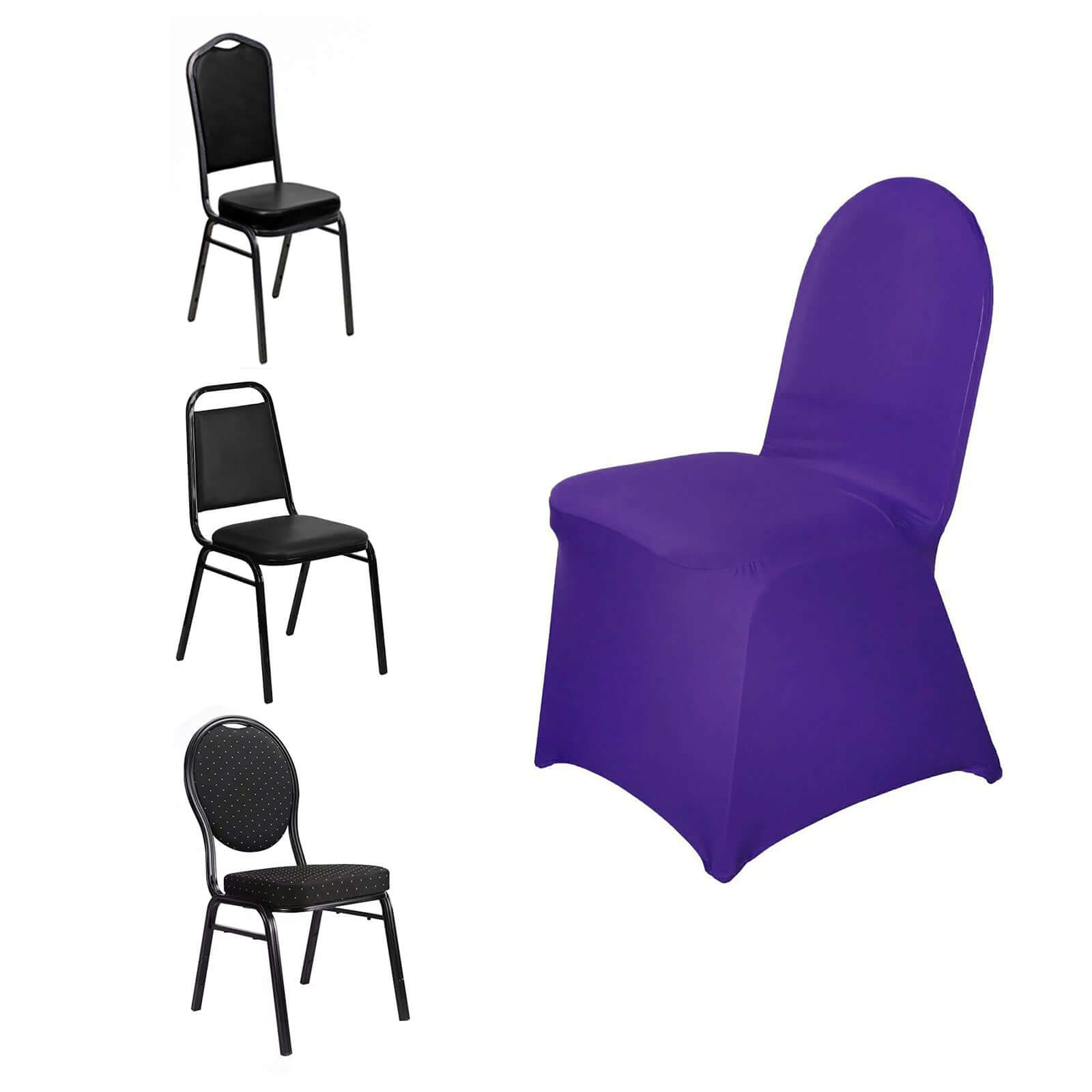 Purple Spandex Stretch Slip-On Chair Cover for Banquet Chairs - 160GSM Premium Fabric