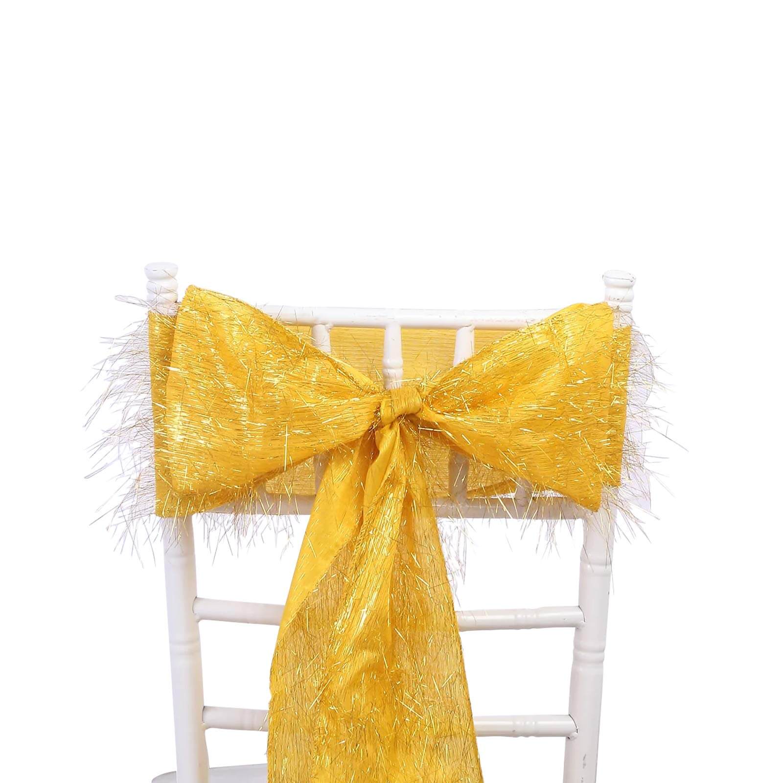Hot Deal! 5-Pack Gold Metallic Tinsel Fringe Polyester Chair Sashes - Sparkly & Easy-to-Use