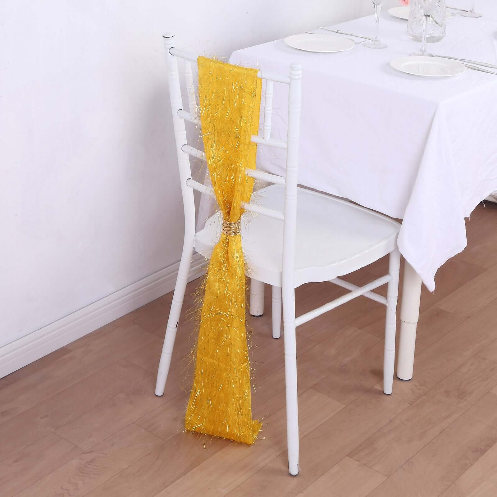 Hot Deal! 5-Pack Gold Metallic Tinsel Fringe Polyester Chair Sashes - Sparkly & Easy-to-Use