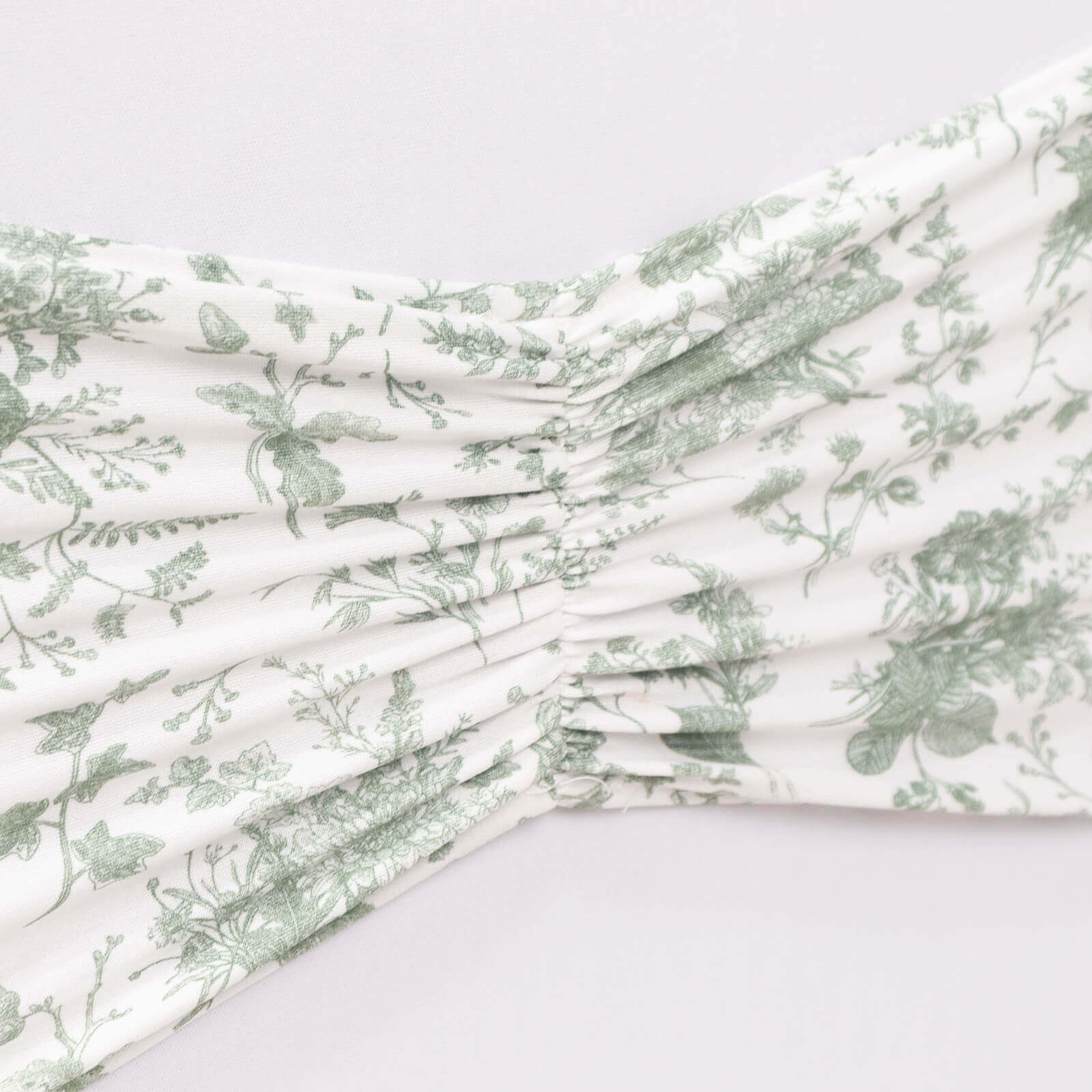 Hot Deal! 5-Pack Wrinkle-Free Spandex Chair Sashes in White and Dusty Sage Green with French Toile Floral Pattern