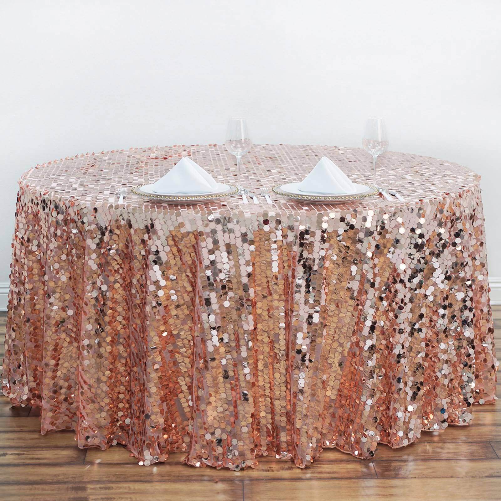 Hot Sale! Rose Gold Sequin Round Tablecloth - 120
