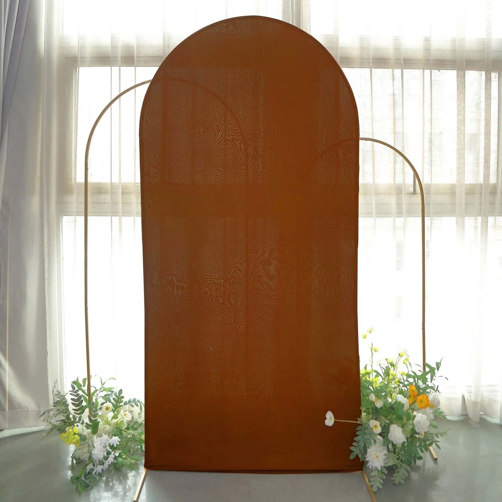 7ft Cinnamon Brown Double-sided Spandex Fitted Cover for Round Top Wedding Arch Stand