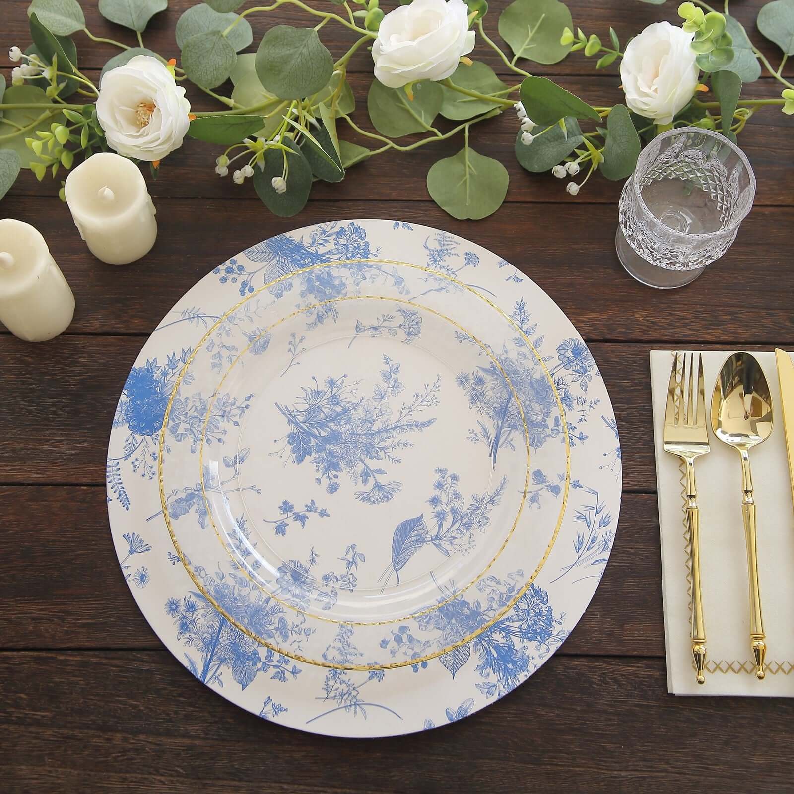 Get This 6-Pack of Stylish 13-Inch French Toile Print Disposable Charger Plates for Easy Cleanup