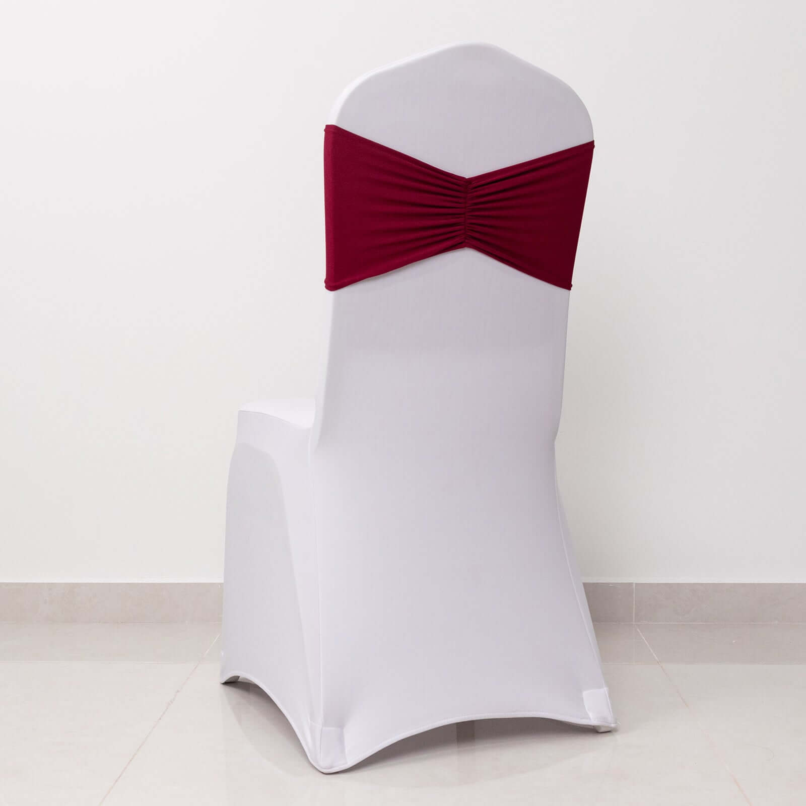 5-Piece Burgundy Ruffled Spandex Chair Sashes - Wide, Easy-to-Use Stretch Bands for Chairs