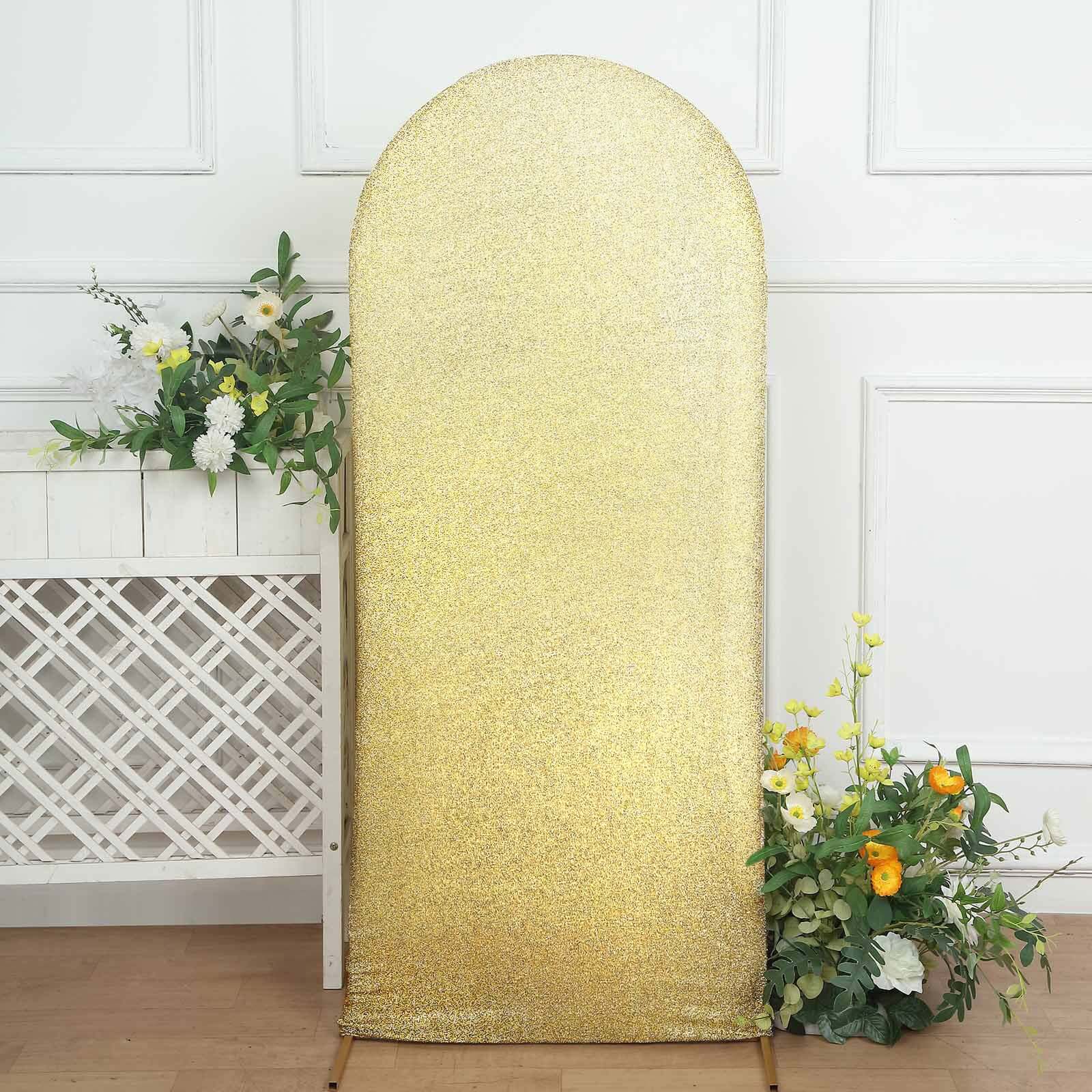 5ft Champagne Shimmer Tinsel Spandex Backdrop Cover for Fitted Round - Top Wedding Arch