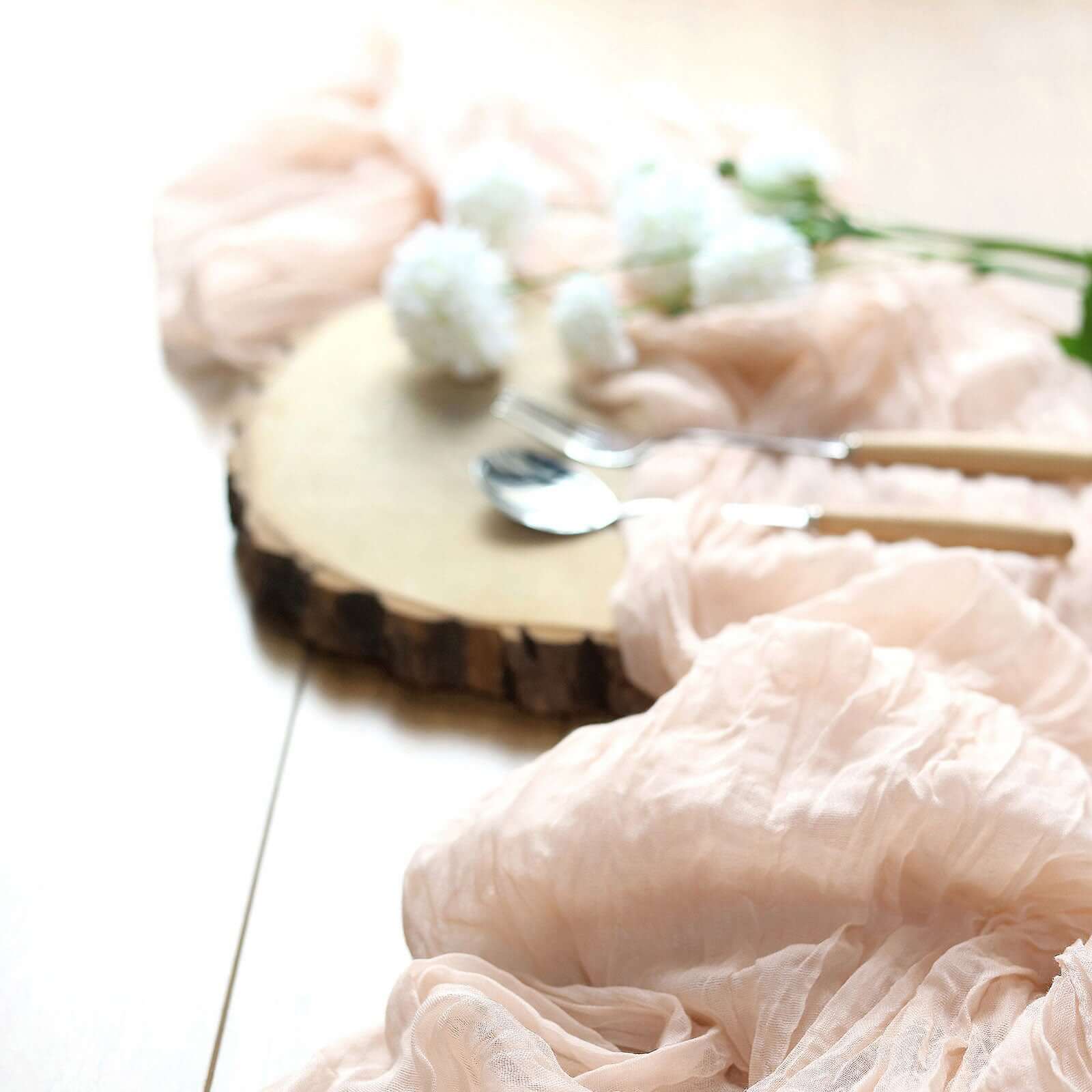 10ft Blush Gauze Cheesecloth Table Runner in Rustic Boho Style